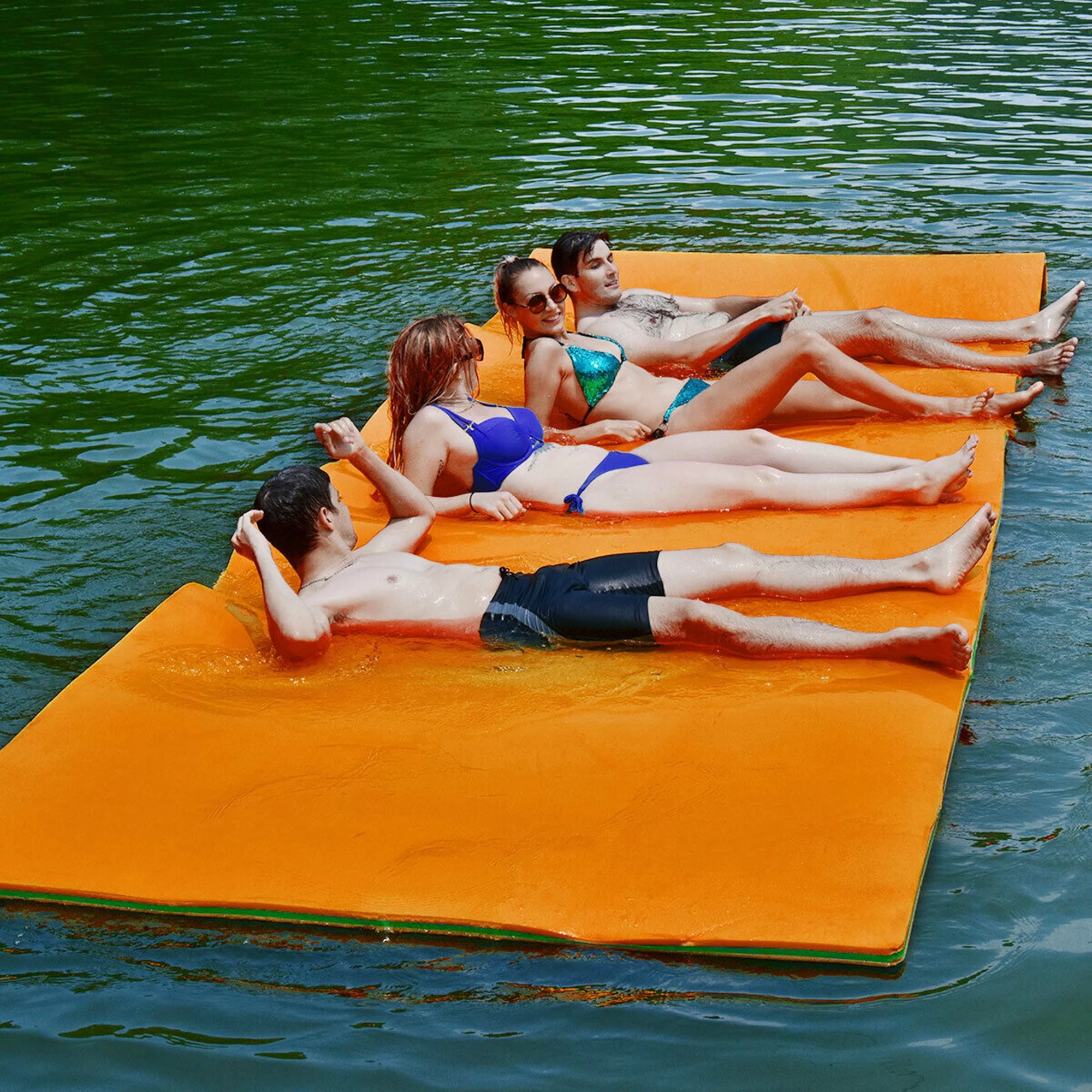 Gymax 12′ x 6′ Floating Water Pad Mat 3-Layer Foam Floating Island for Pool Lake Orange