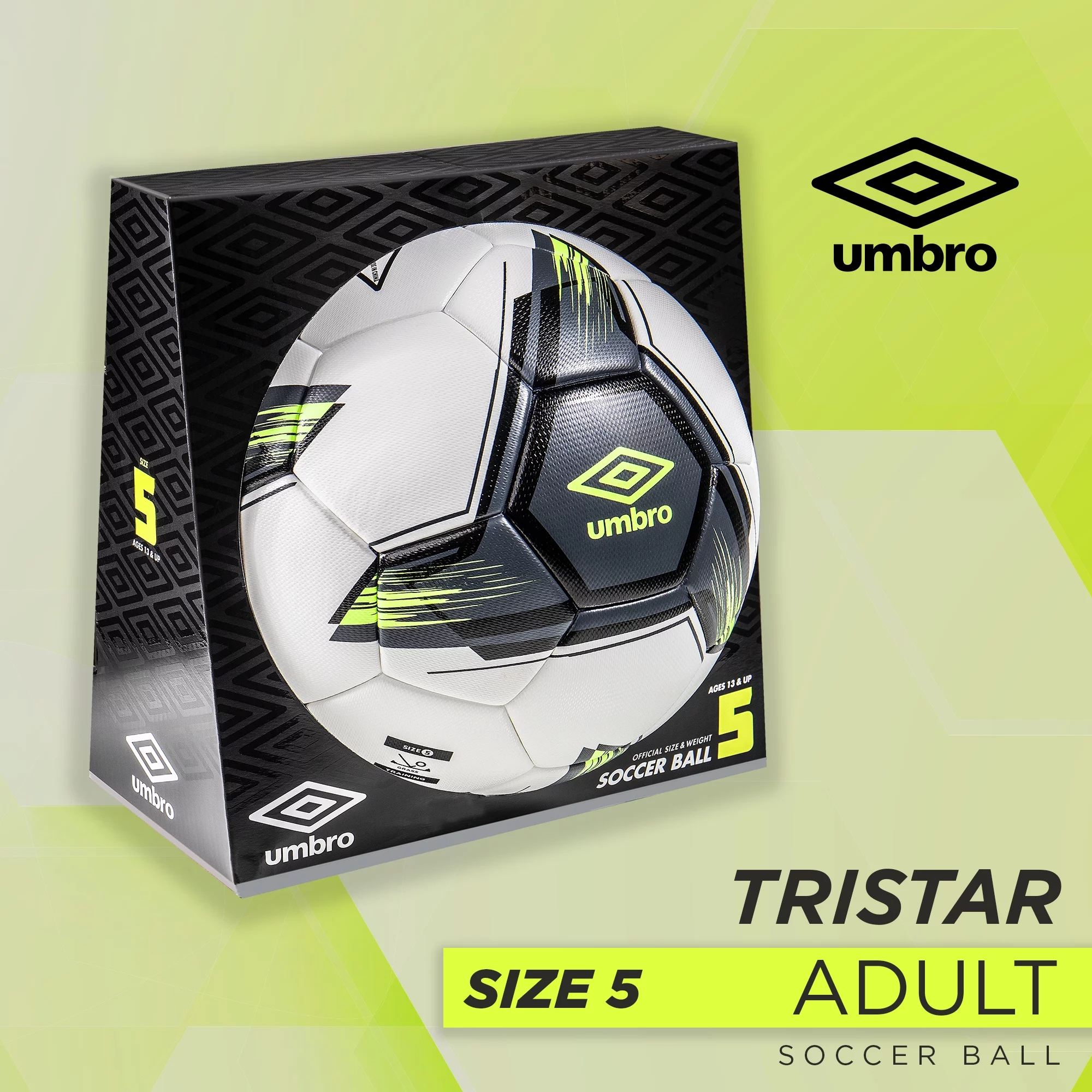 Umbro Tristar Size 5 Adult and Teen Soccer Ball, White/Gray/Yellow