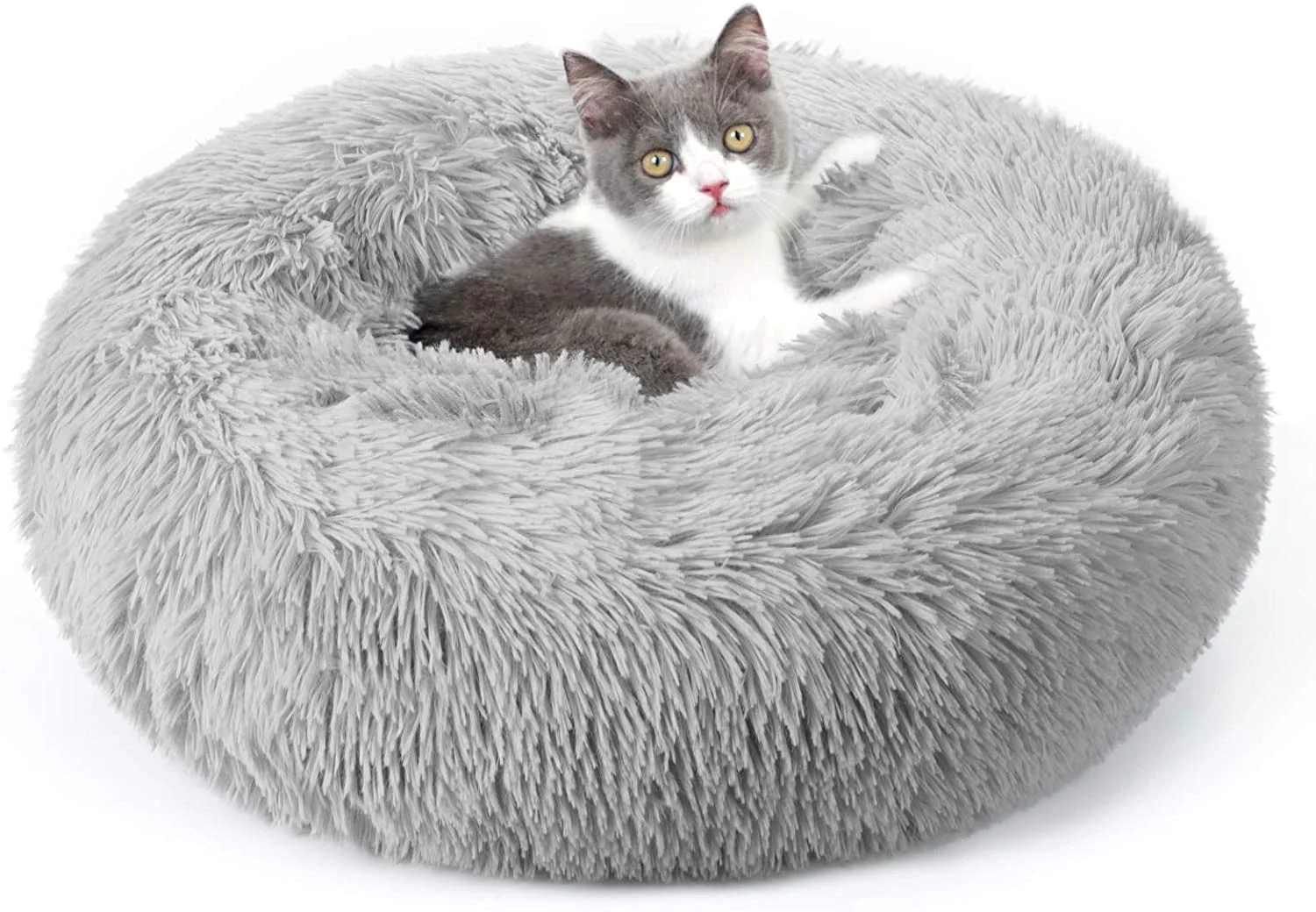 rabbitgoo Cat Bed for Indoor Cats, Fluffy Round Self Warming Calming Soft Plush Donut Cuddler Cushion Pet Bed for Small Dogs Kittens, 20 inches