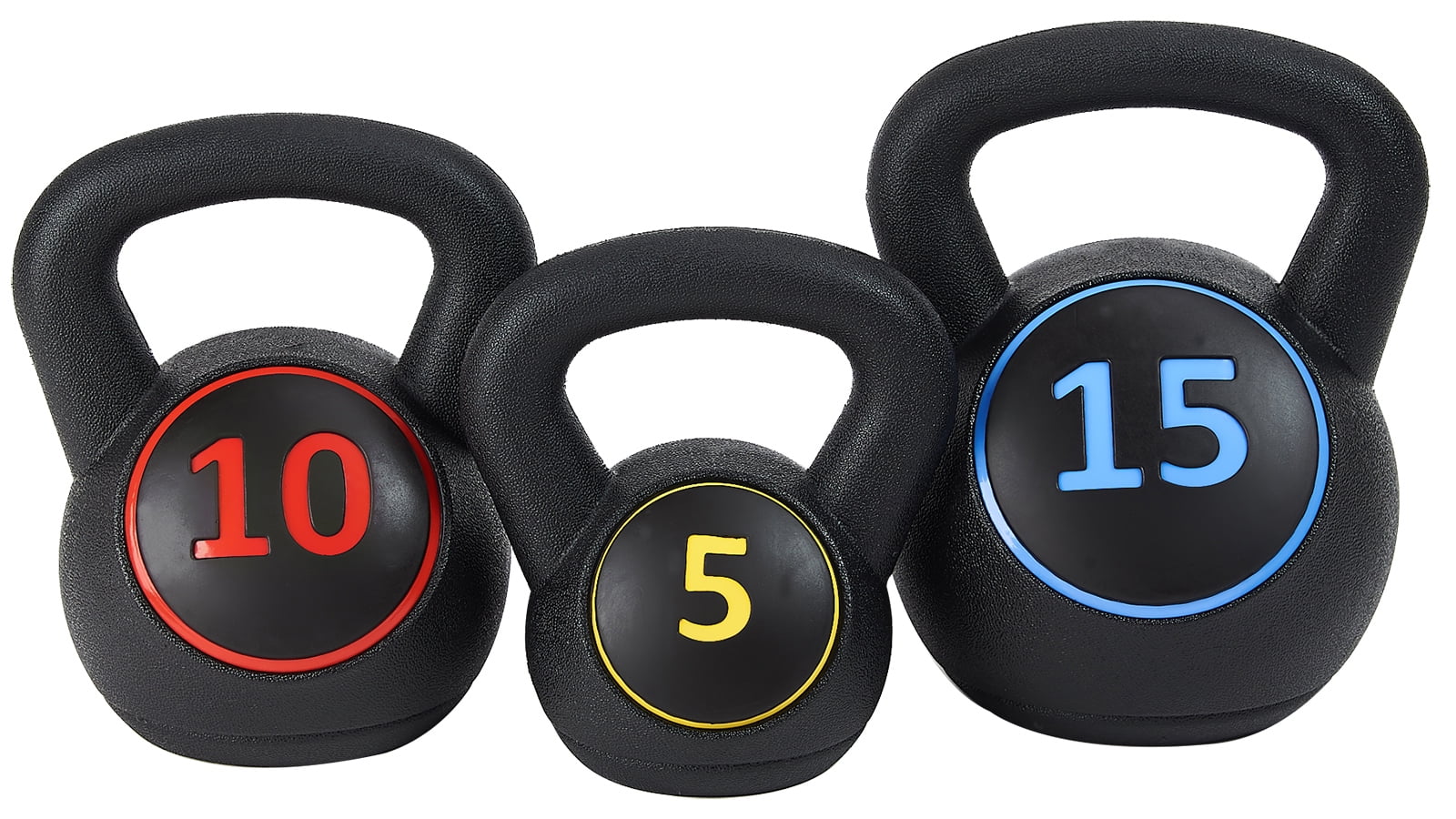 BalanceFrom Wide Grip Kettlebell Exercise Fitness Weight Set, 3-Pieces: 5lb, 10lb, and 15lb Kettlebells