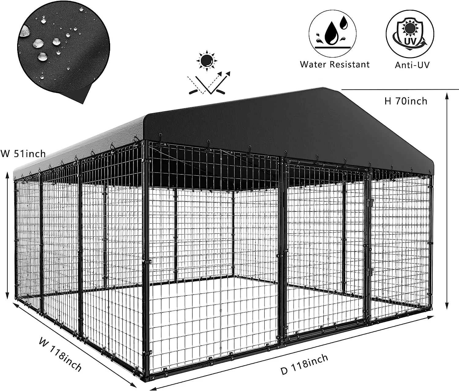 ALAULM Large Heavy Duty Outdoor Dog Kennel, Galvanized Steel Dog Kennel Fence with Roof and Double Safety Locks