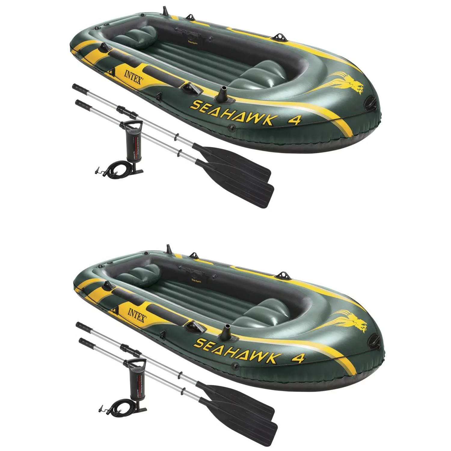 Intex Seahawk 4 Inflatable 4 Person Boat Raft Set with Oars & Air Pump (2 Pack)