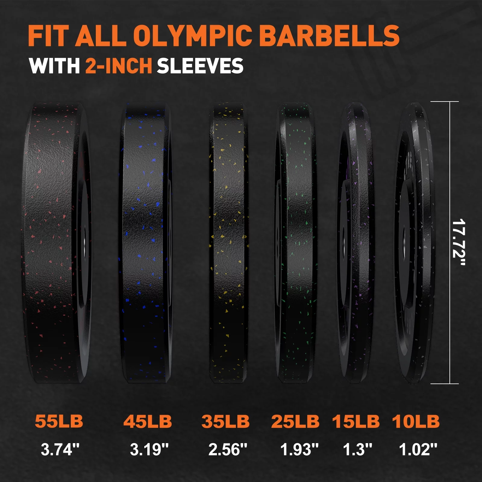 GIKPAL Olympic Bumper Plates, 10lb to 55lb Weights, High-Bounce Olympic Weight Plates with Colored Fleck-Rubber Weights Plates for Weight Lifting and Strength Training