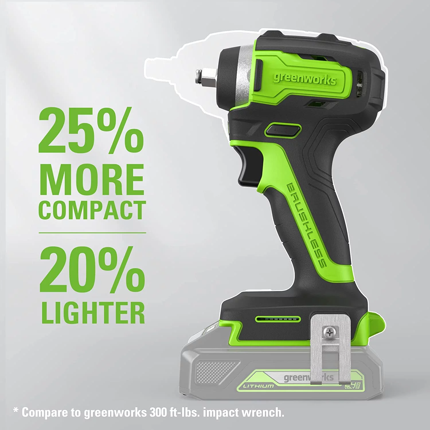 Greenworks 24V Brushless 3/8″ Cordless Impact Wrench, 2.0Ah Battery and Compact Charger