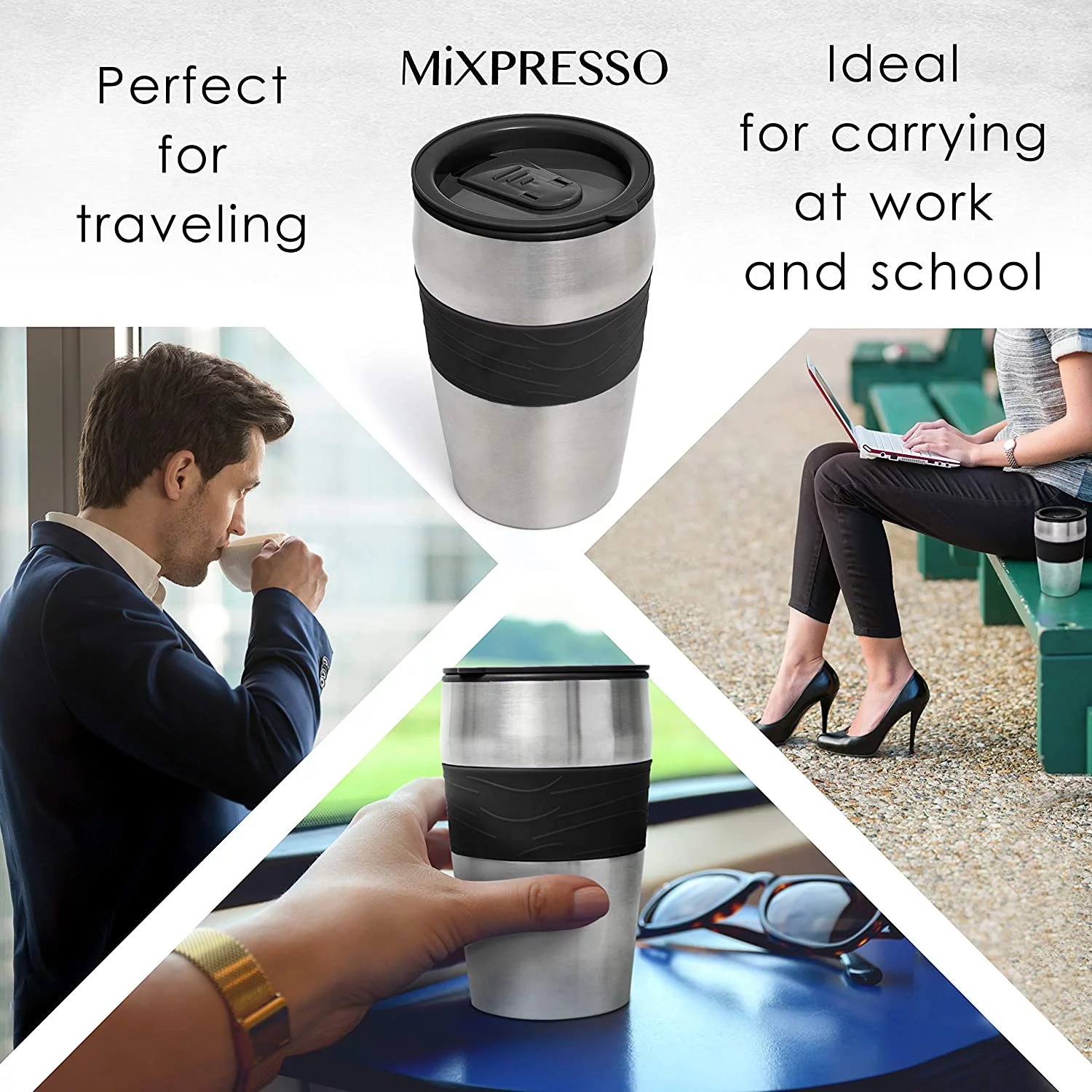 Mixpresso Single Serve Coffee Maker & 14oz Travel Mug (Black)