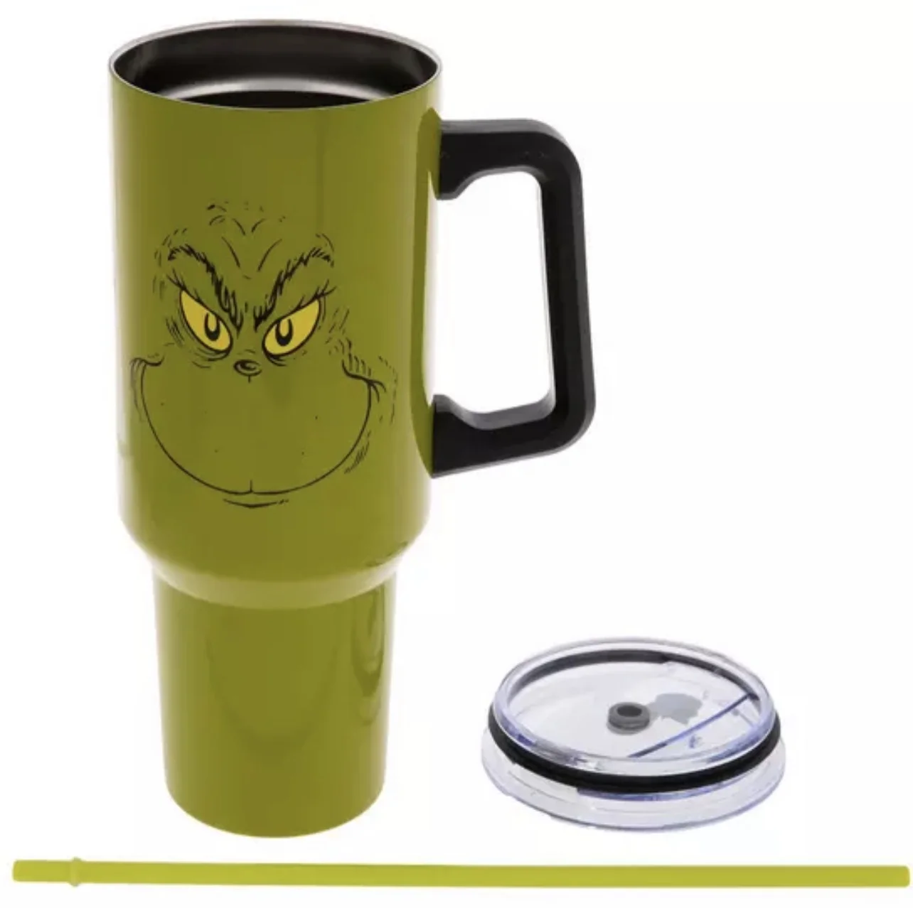 Dr Seuss Grinch Stainless Steel Tumbler with Straw 40 OZ Green Christmas water mug 10″