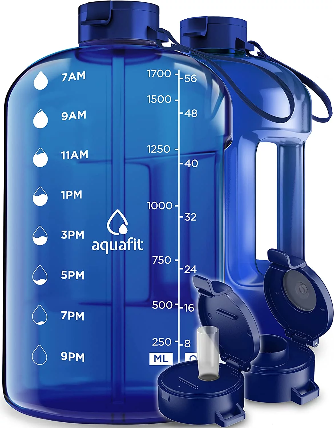 AQUAFIT – Water Bottle – Motivational Water Bottle, Big Water Bottle with Time Marker – 1 Gallon, Gray