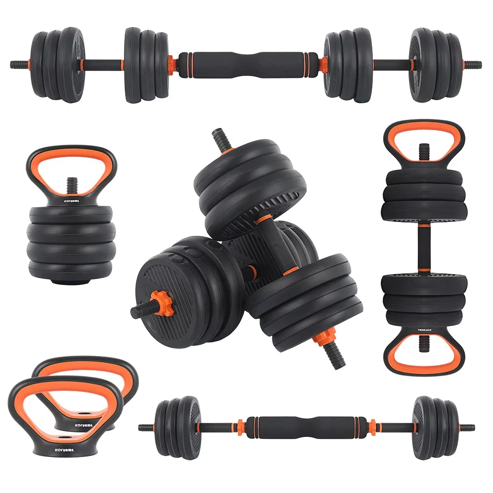 77 lbs Adjustable Weights Dumbbell Set, Portable Interchangeable Dumbbell, Barbell, Kettlebell Set