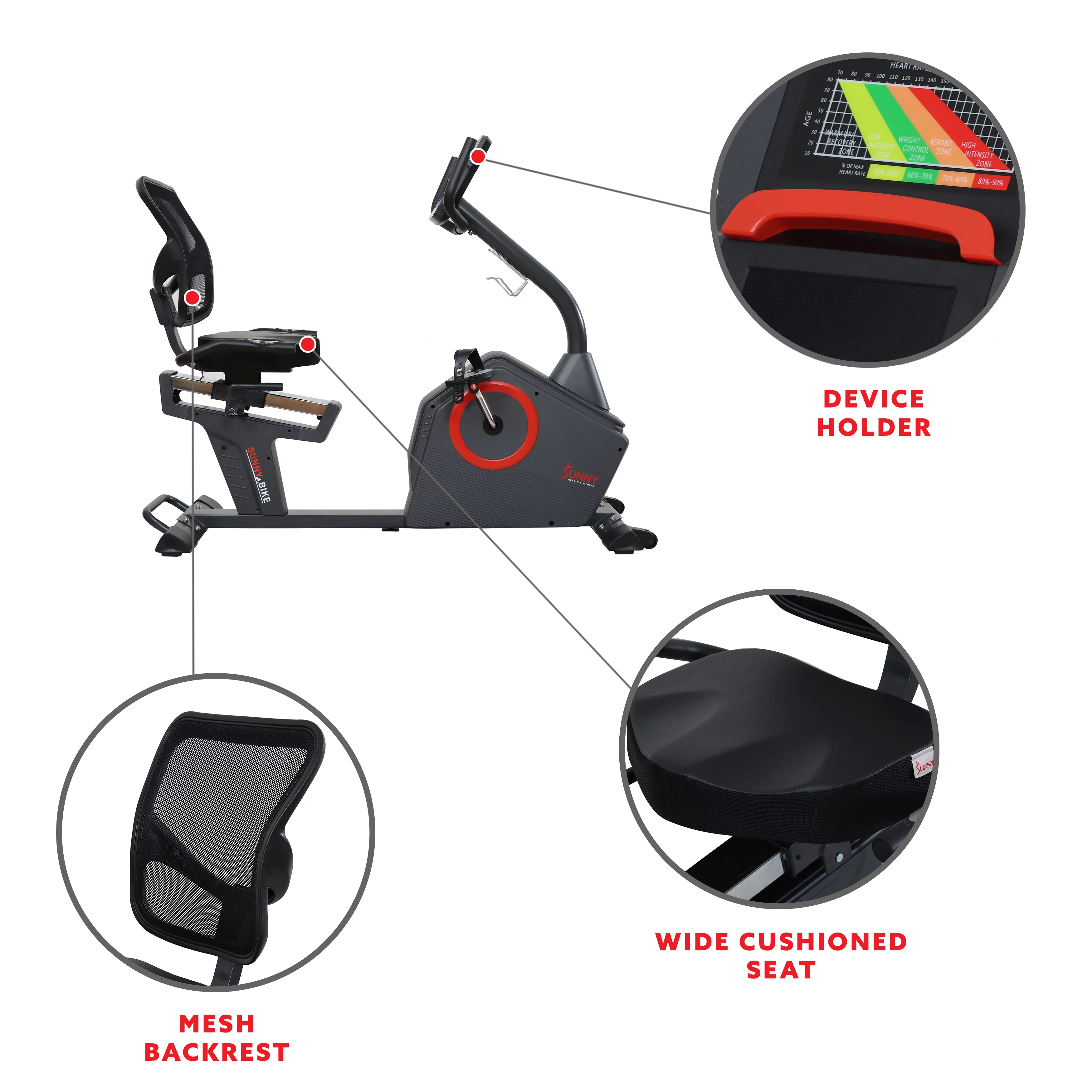 Sunny Health & Fitness Premium Magnetic Resistance Smart Recumbent Bike with Exclusive SunnyFit App Enhanced Bluetooth Connectivity – SF-RB4850SMART