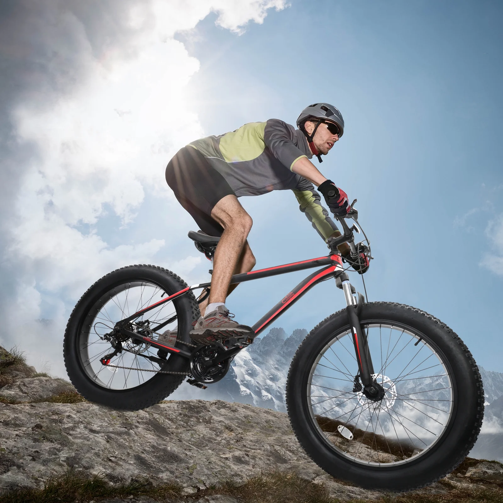 Ktaxon 26in Fat Tire Mountain Bike, 21 Speeds Shimano Drivetrain, High Carbon Steel, Red Black