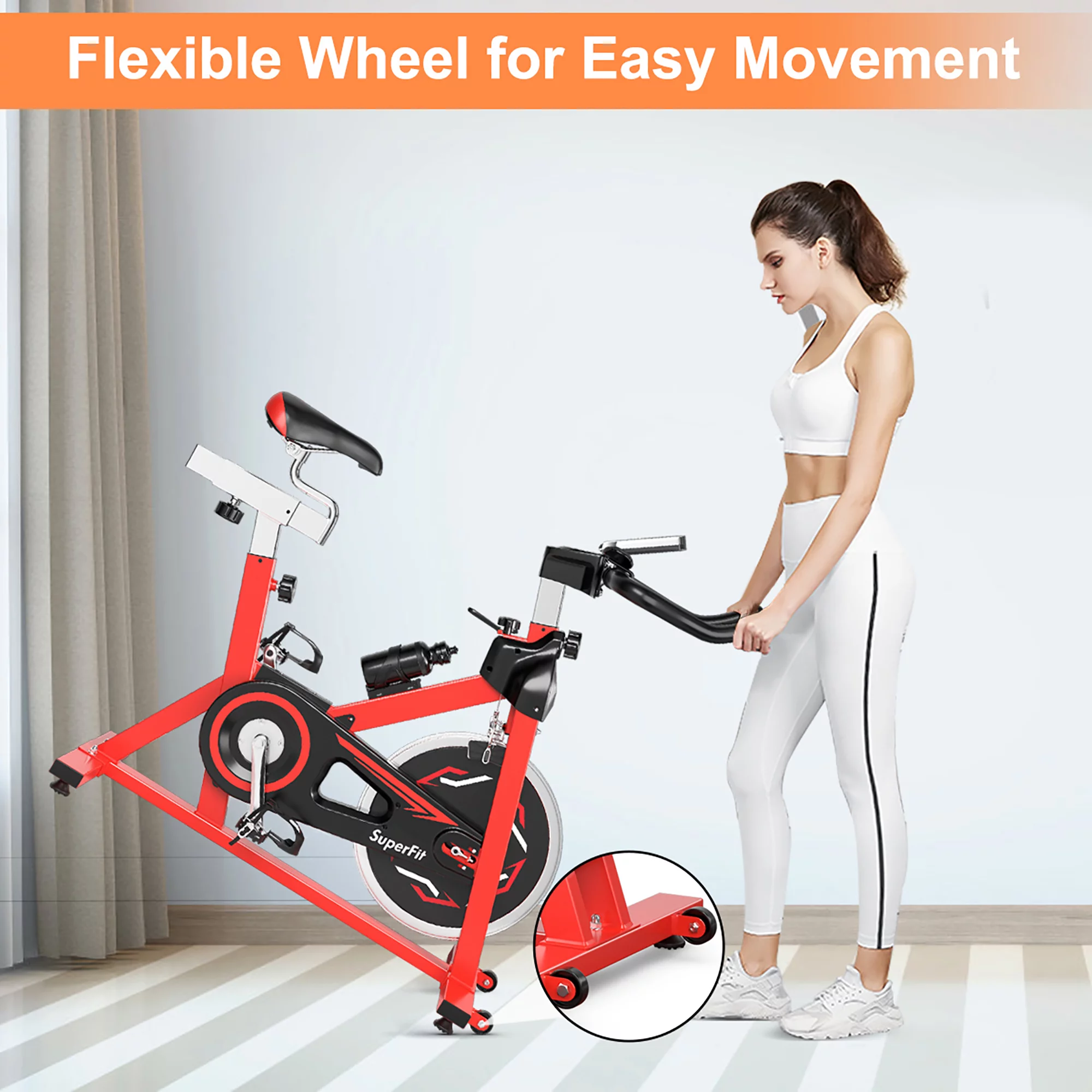 Goplus Stationary Indoor Fitness Cycling Bik w/ LCD Monitor Red