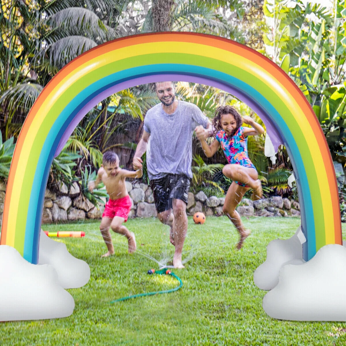 Gymax Inflatable Rainbow Sprinkler Backyard Games Summer Outside Water Toy Yard Fun