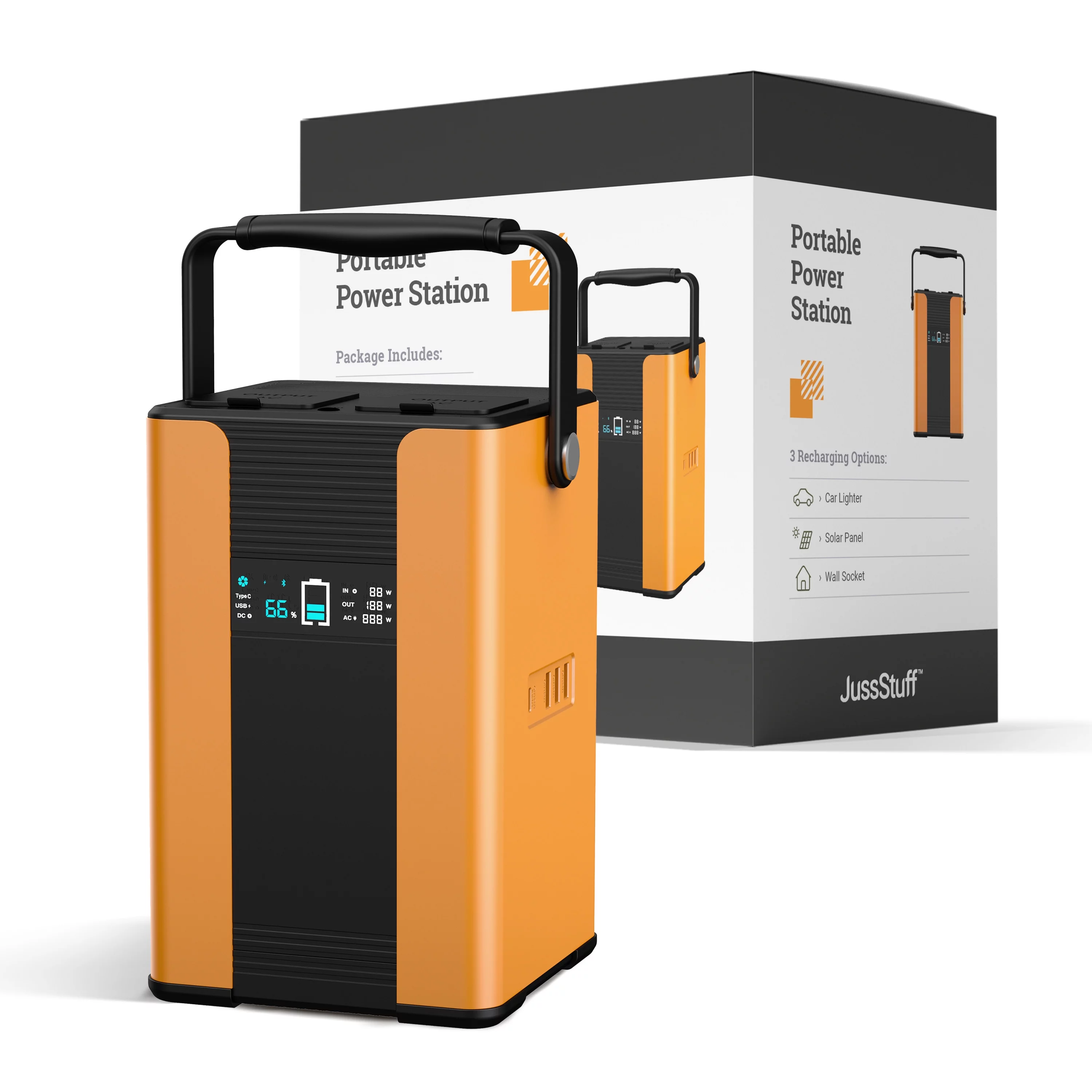 JussStuff Portable Power Station 70,200 mAh/259Wh Battery, Indoor and Outdoor Power – Orange/Black