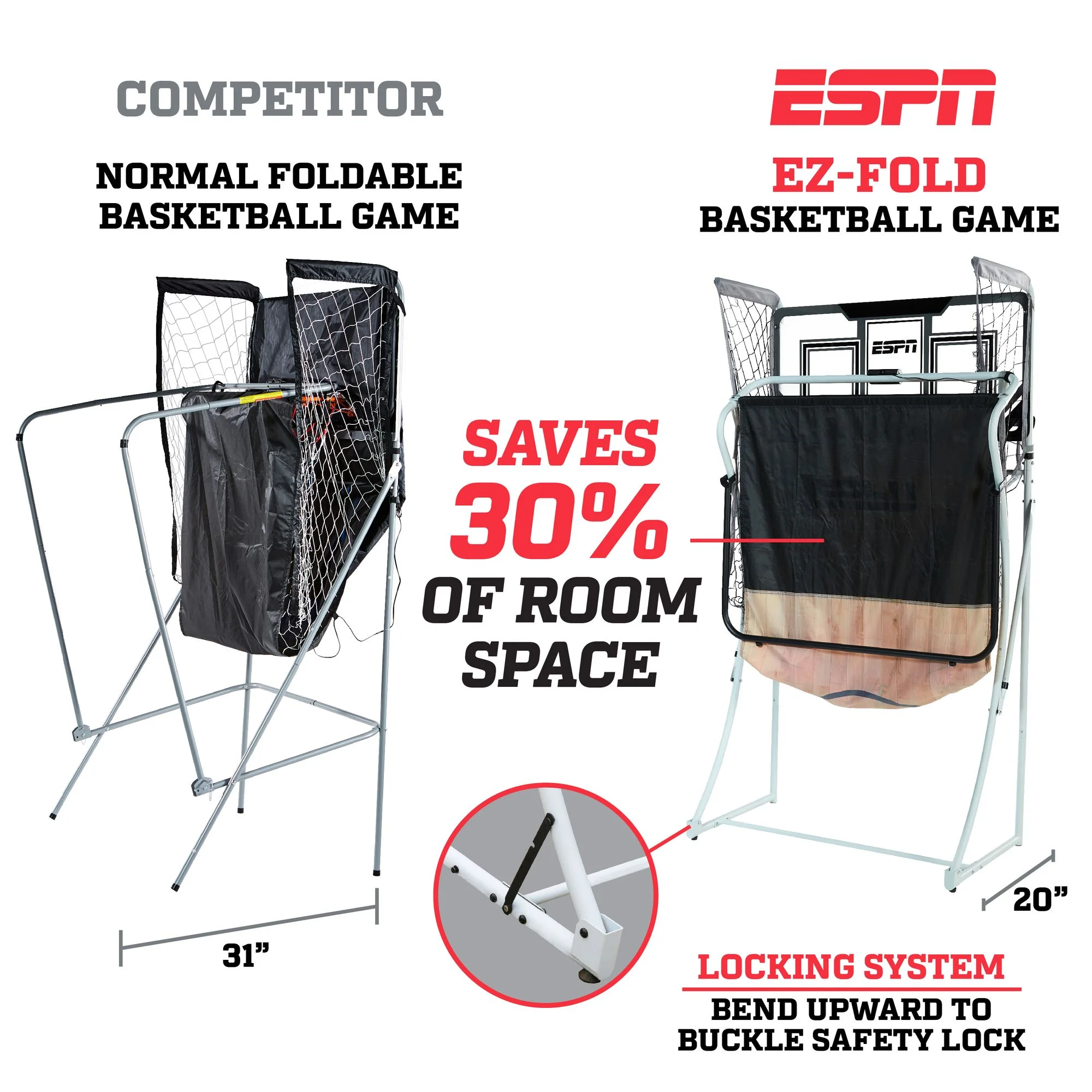 ESPN 2 Player EZ Fold and Assemble Basketball Game with Polycarbonate Backboard and LED Scoring