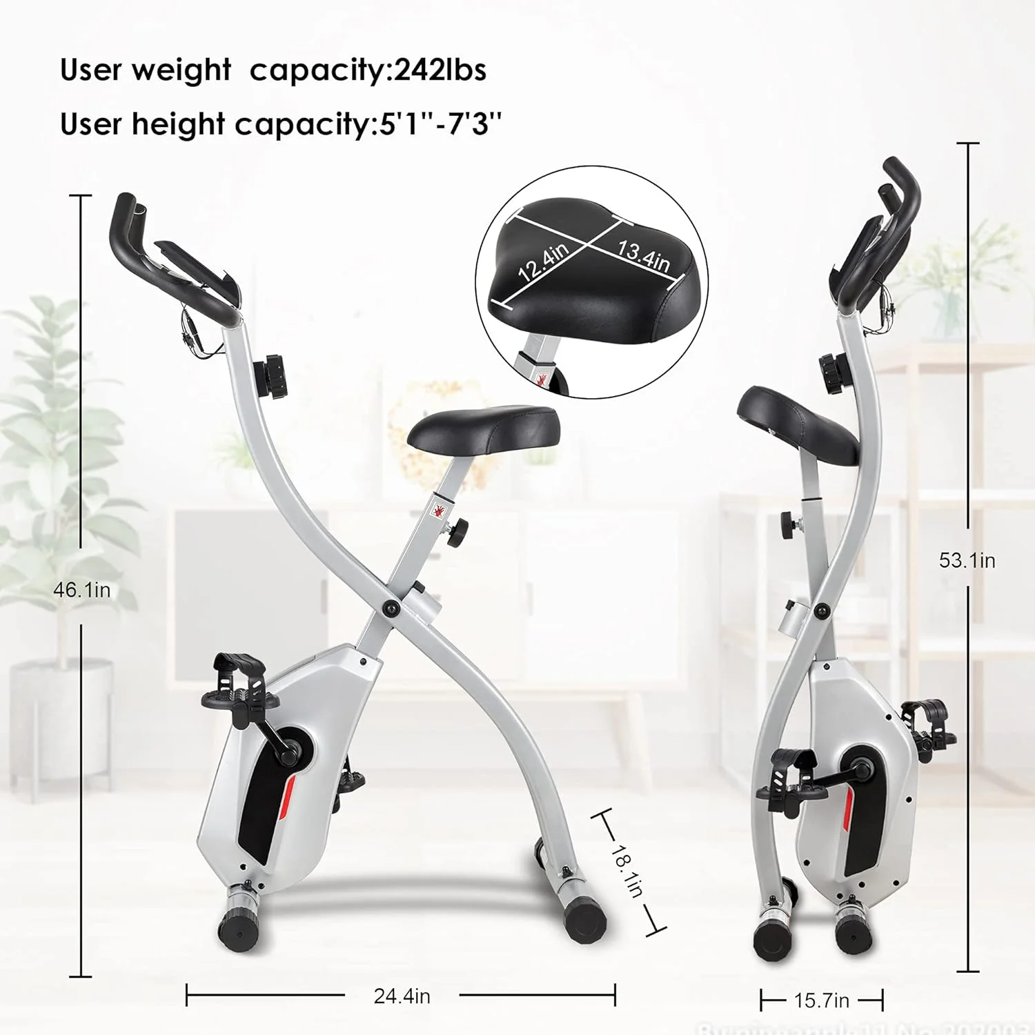 Exercise Bike Folding Stationary Bike Recumbent Exercise Bike Machine Home with LCD Monitor Phone Holder Portable