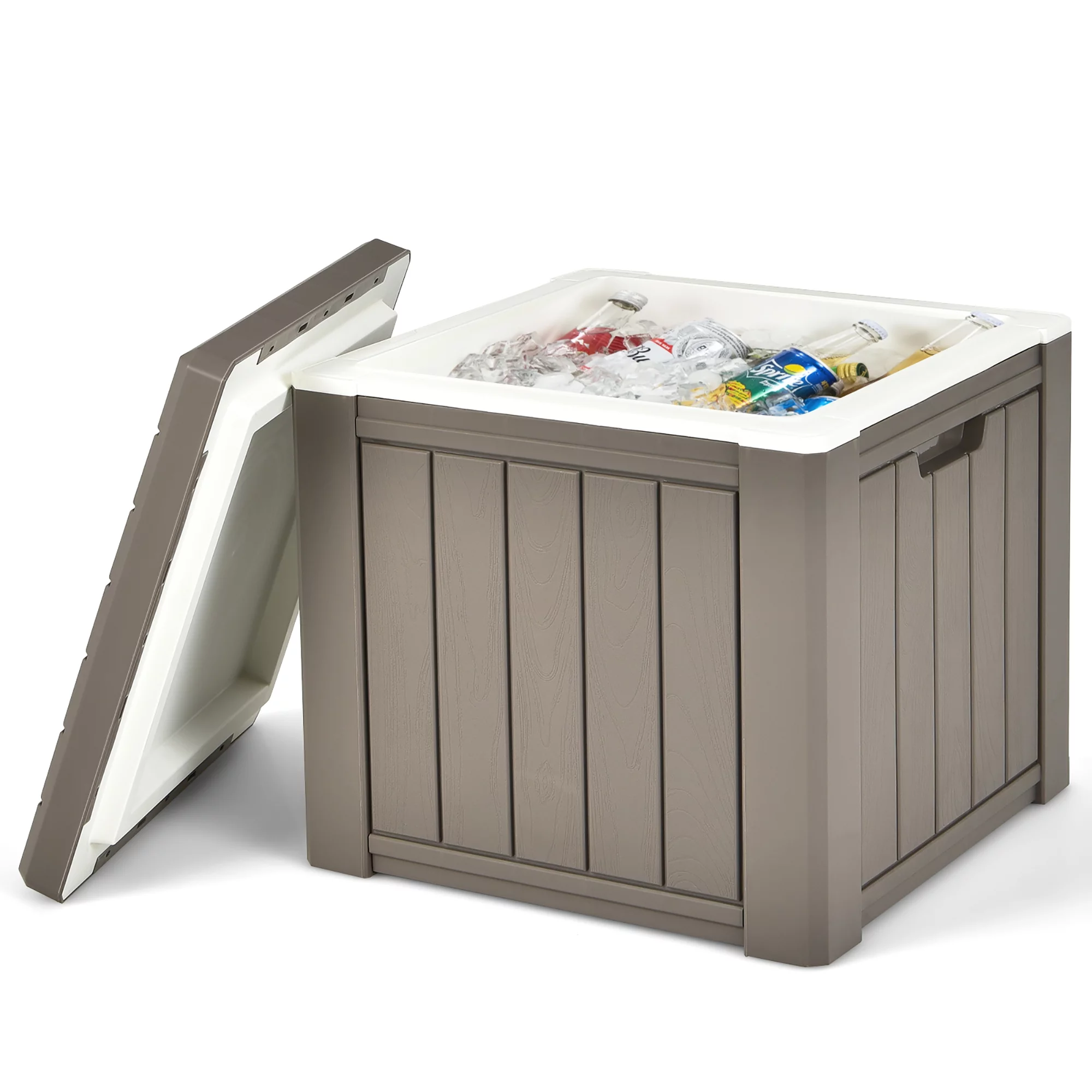 Costway 10 Gallon Ice Cooler w/ Built-in Handles and Detachable Lid Brown