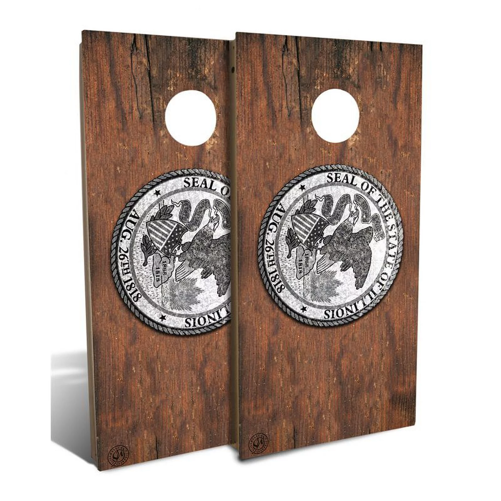 Slick Woody’s Backyard Illinois State Flag Vintage Cornhole Board Set in Brown