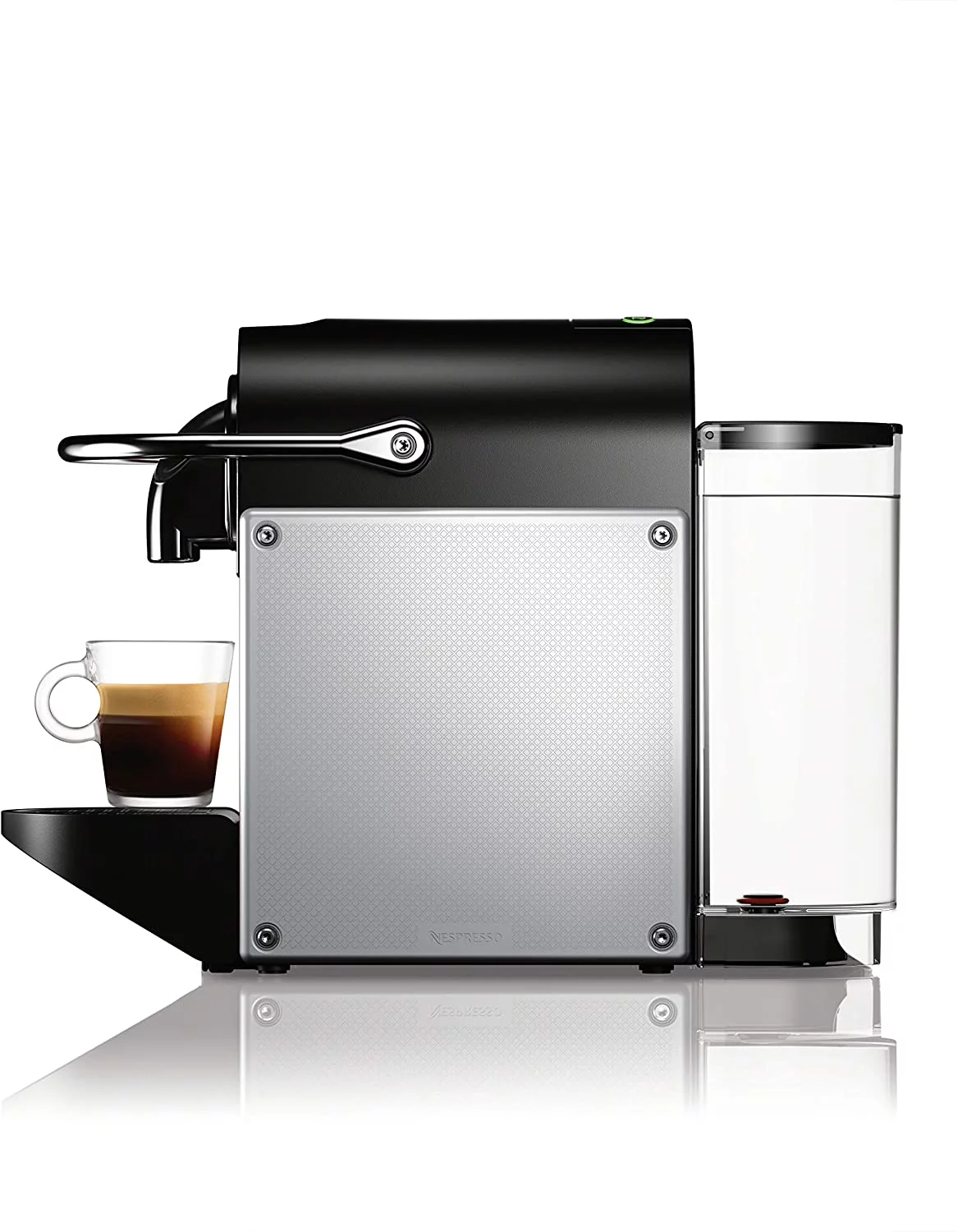 Nespresso by De’Longhi Pixie Single-Serve Espresso Machine with Simplified Water Tank in Aluminum and Aeroccino Milk Frother in Black