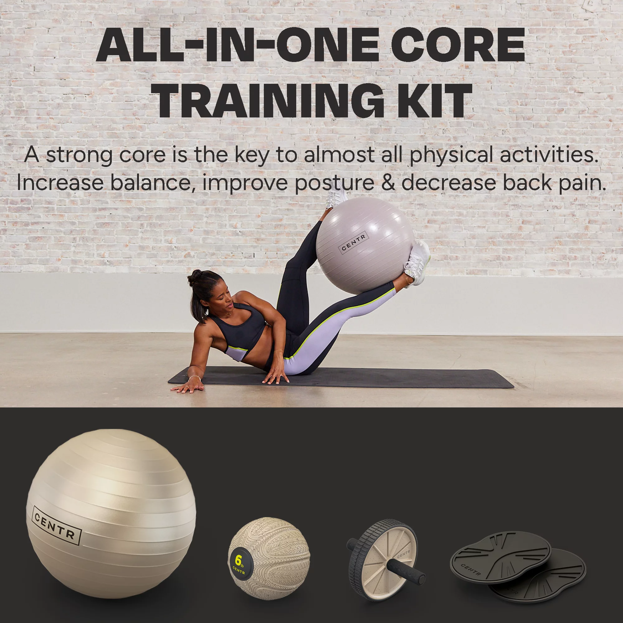 Centr by Chris Hemsworth Core Kit, Home Workout for Abs, 4 Piece Set with 3-Month Centr Membership