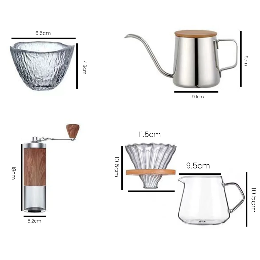 Gowinsee Pour Over Coffee Maker 7pcs Gift Set Includes  Manual Coffee Grinder, 600ML Pour Over Kettle, Coffee Dripper, 2 Tasting Cup, Coffee Filters Paper (Gift Box)