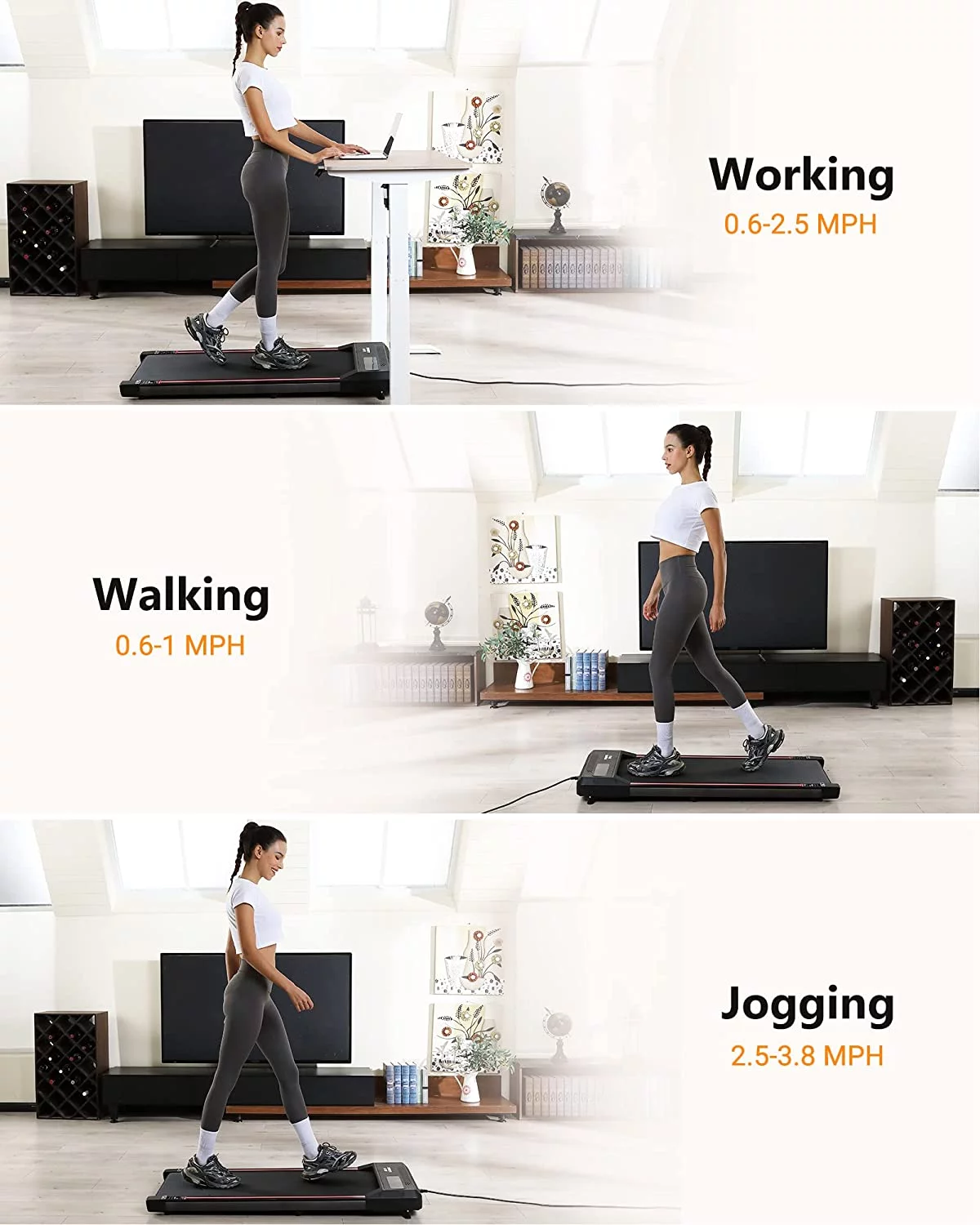 Towallmark Treadmills for Home, Walking Pad Treadmill with Bluetooth Speaker & Remote Control, Slim & Portable ,Black