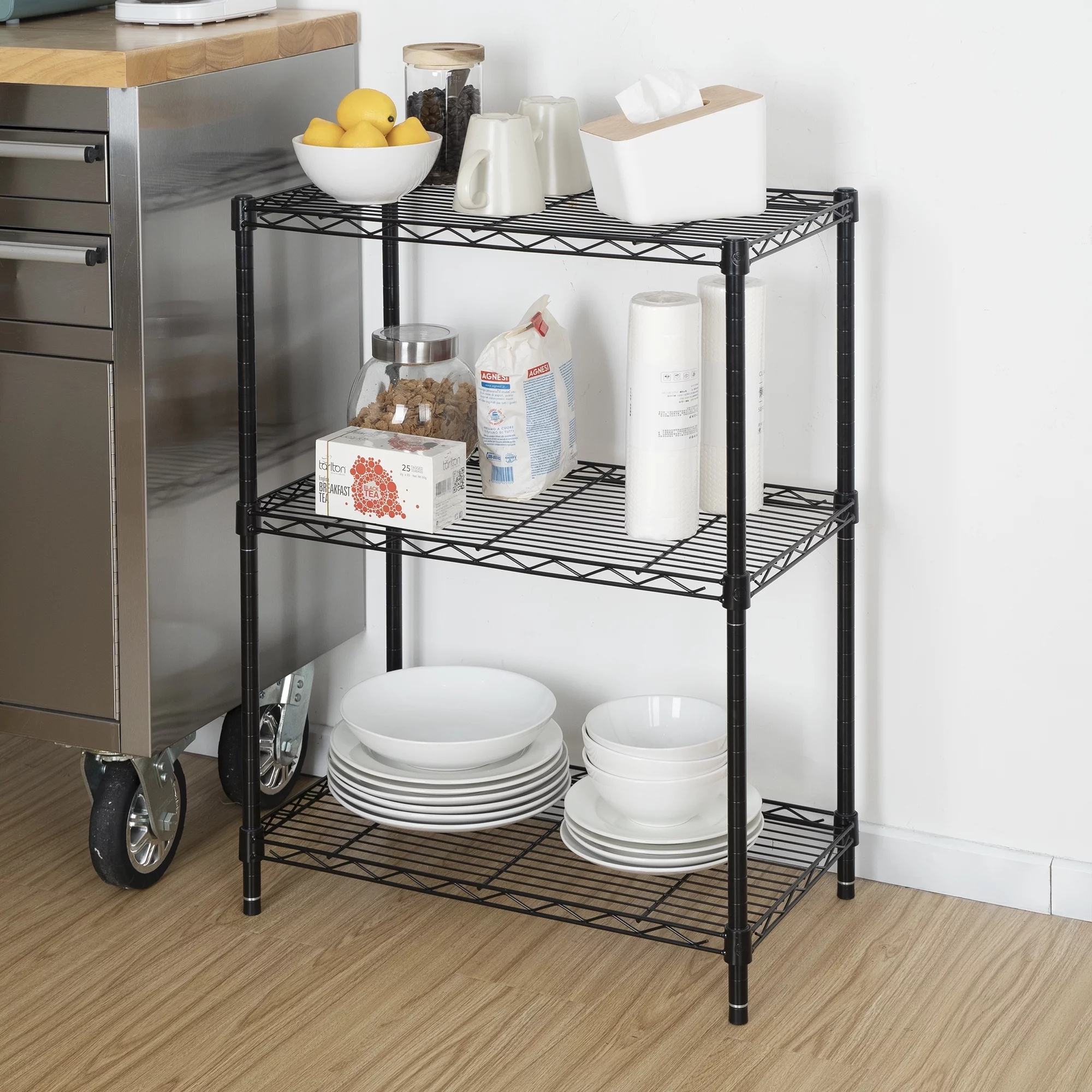 Hyper Tough 3-Tier Multipurpose Wire Shelving Rack, Black Color,750lbs Load Capacity, for Adult