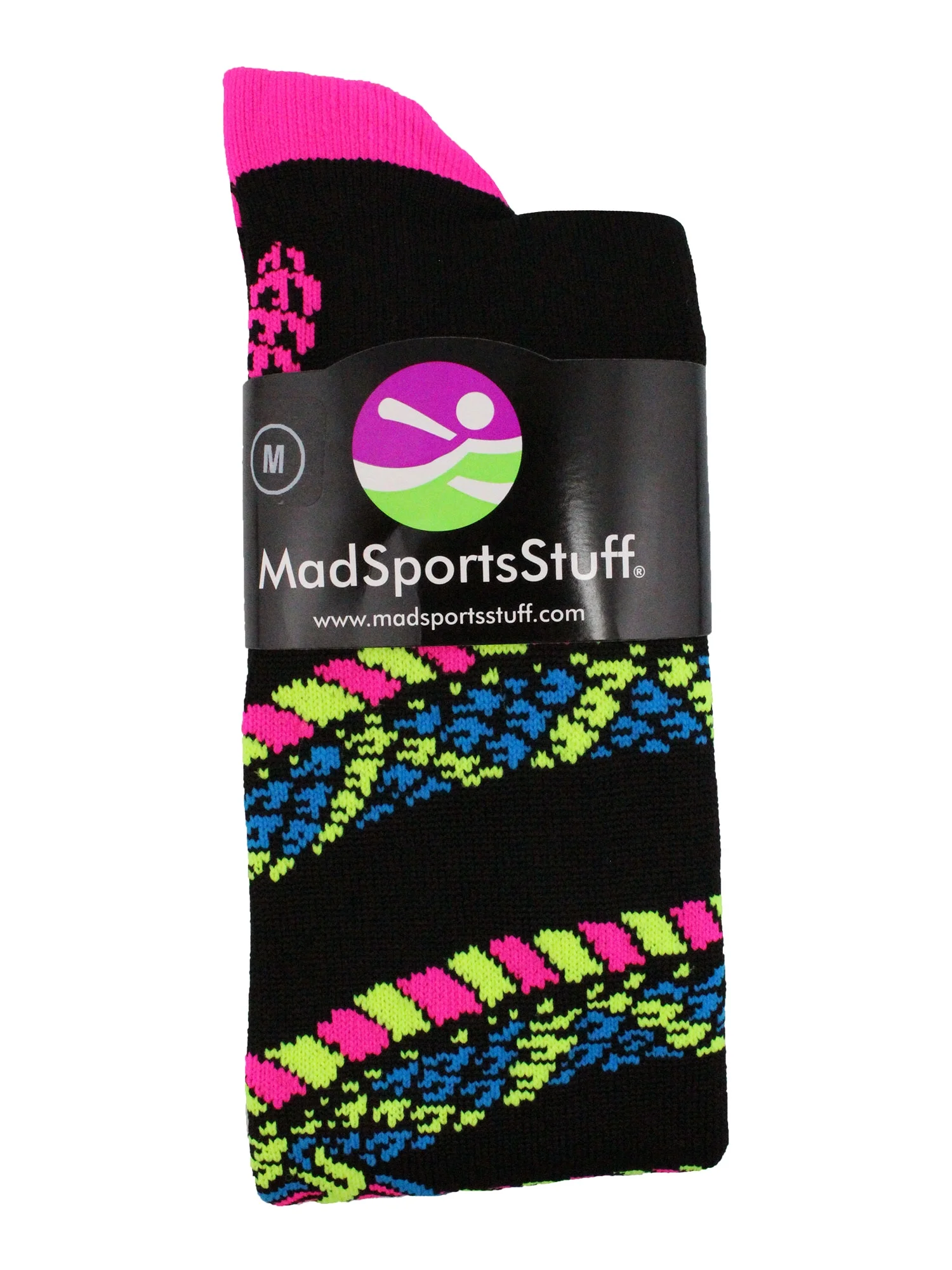 Crazy Snake Soccer Style OTC Socks (Black/Neon Pink, Large)