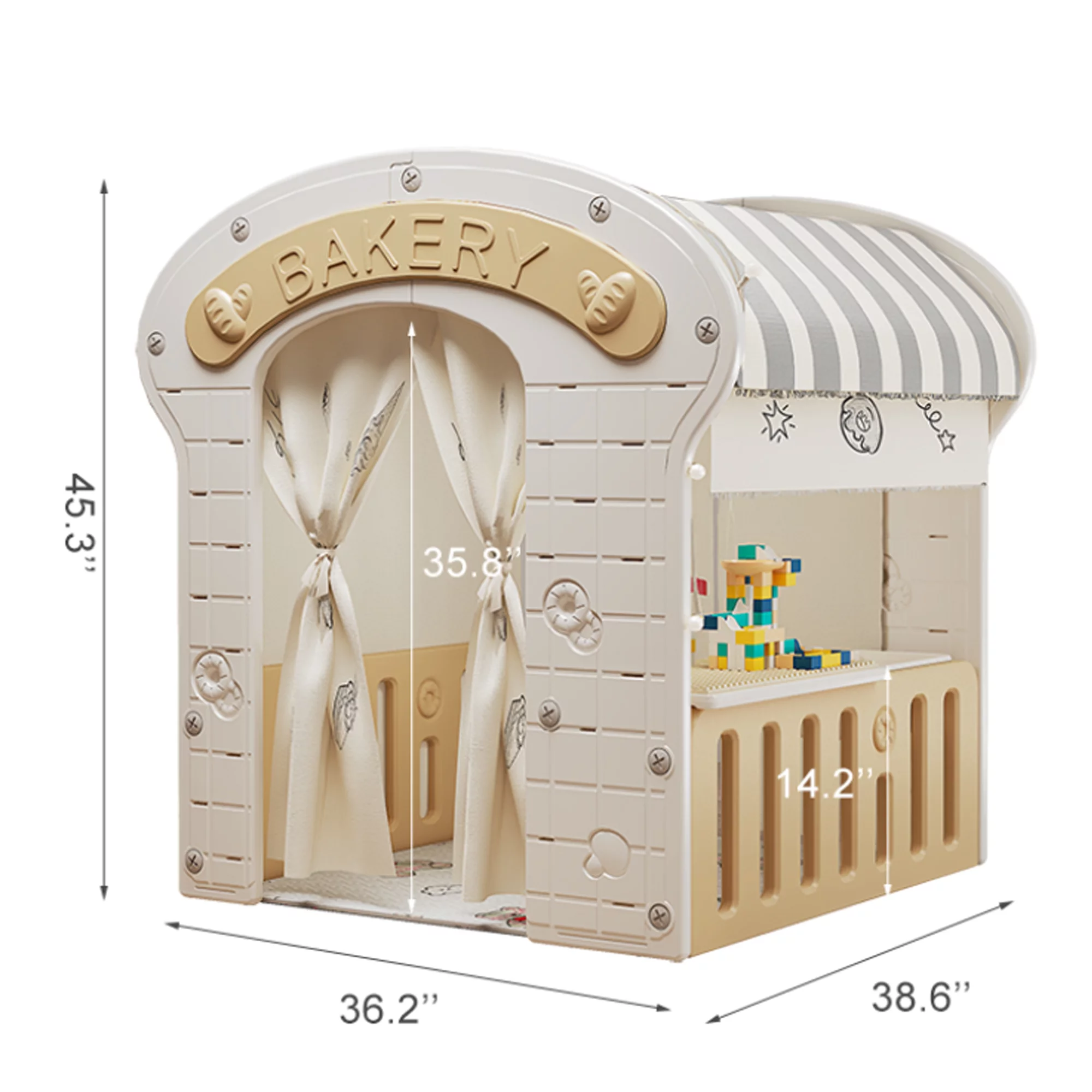 Kids Indoor/Outdoor Playhouse with Storage Box and Building Blocks,Bakery-Themed Playhouse for Imaginative Play-pink