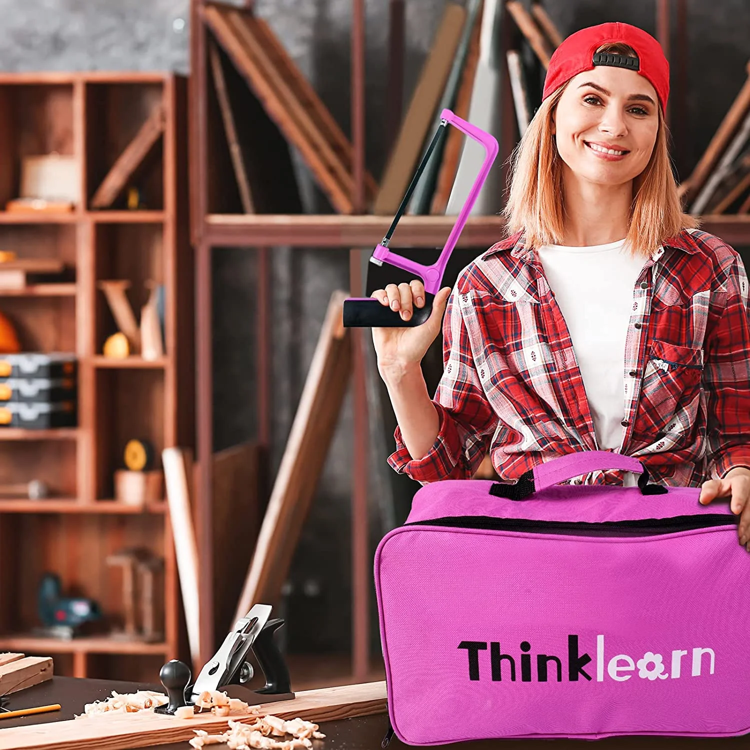 ThinkLearn Pink Tool Kit with 20V Cordless Drill(265in-lbs), Pink Drill Set for Women,Lady’s Home Tool Kit for DIY