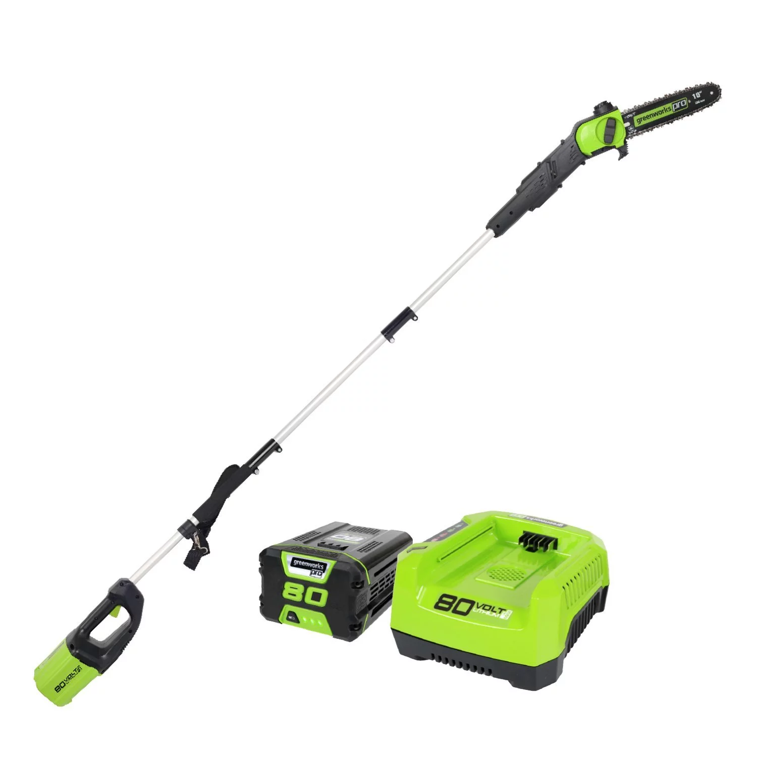 Greenworks PRO 80V 10 in. Brushless Pole Saw W/2.0 Ah Battery, PS80L210