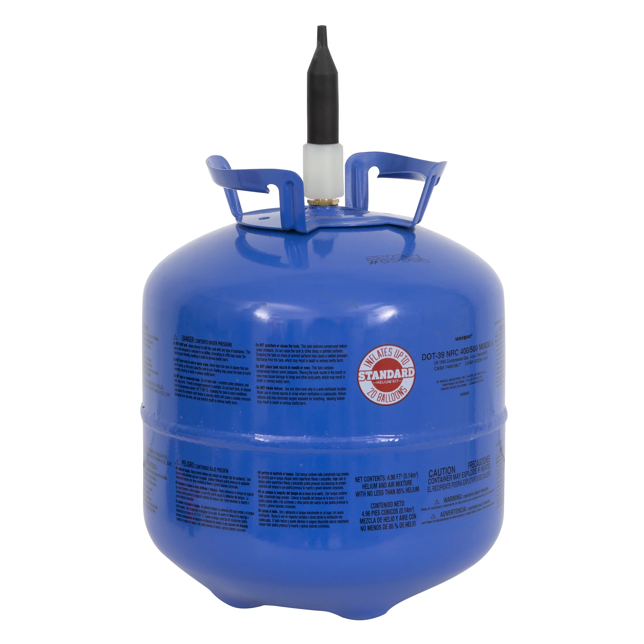 Blue Helium Balloon Tank Kit, 4.98 Cu ft, Includes 20 Balloons and 25 Yards of Ribbon