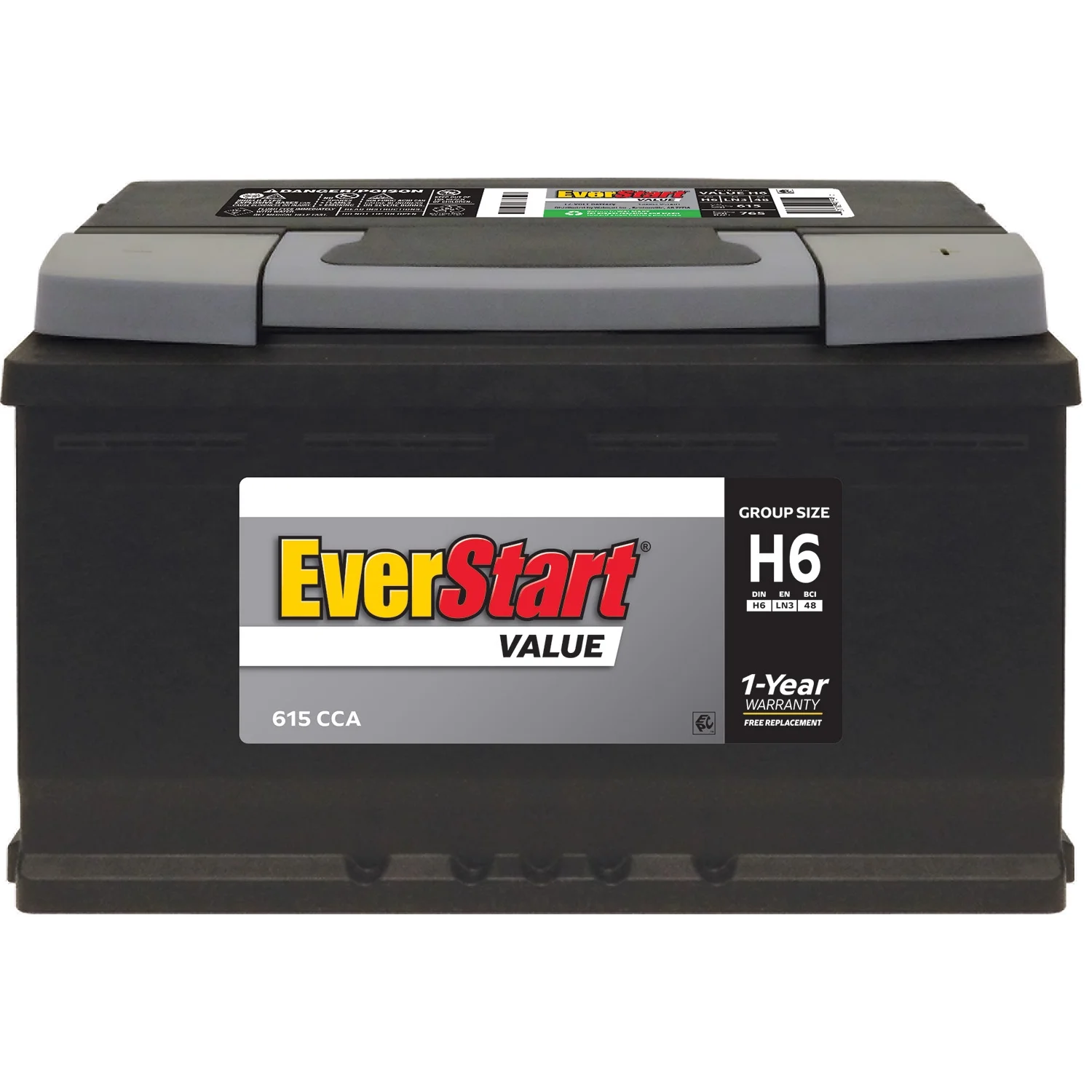 EverStart Value Lead Acid Automotive Battery, Group Size H6 / LN3 / 48 12 Volt, 615 CCA