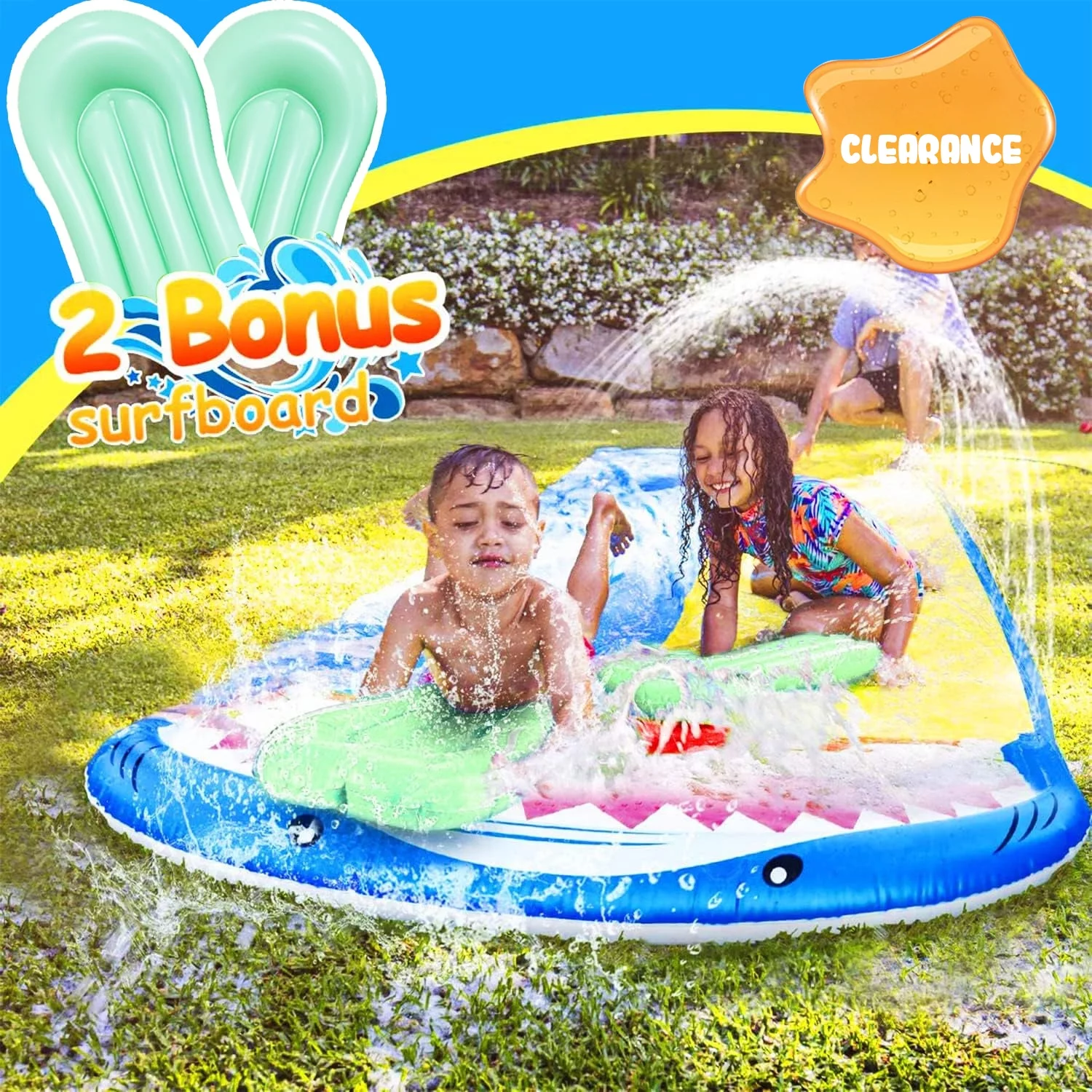 BATE 16FT Double Water Slip Slides Lawn Water Slides Slip Backyard Water Toys with Sprinklers for Outdoor Water Fun Kids Adults