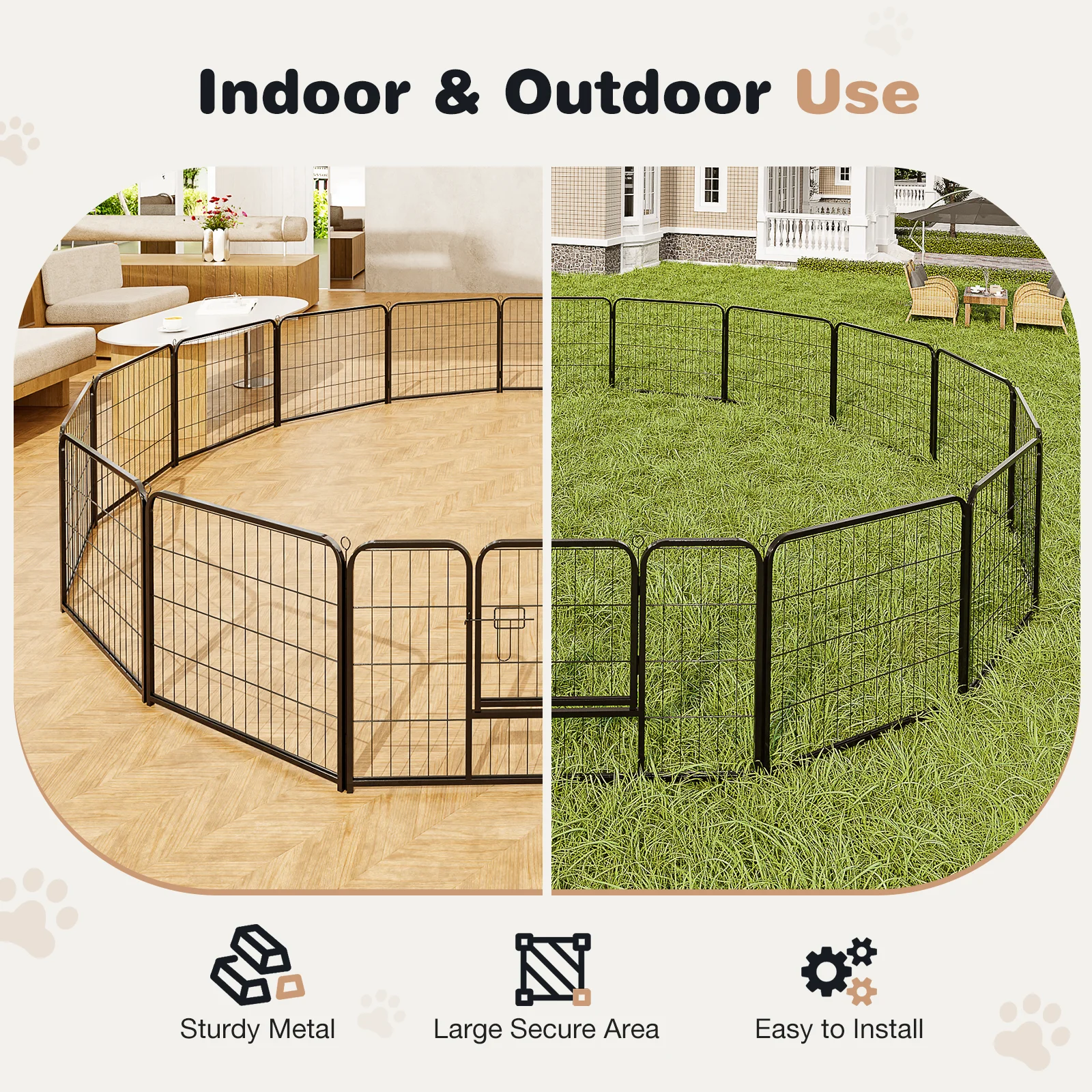 CONCETTA Dog Playpen, 16 Panels 32″ Foldable Heavy Duty Metal Puppy Exercise Pen with Doors Indoor Outdoor