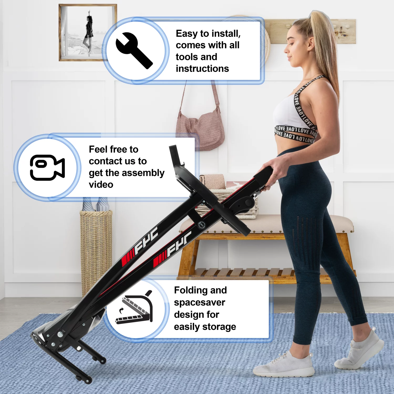 Clearance Electric Folding Treadmill with 3 Manual Incline for Home Portable Electric Motorized Treadmill Running Exercise Machine Compact Treadmill for Home Gym Fitness Workout Jogging Walking