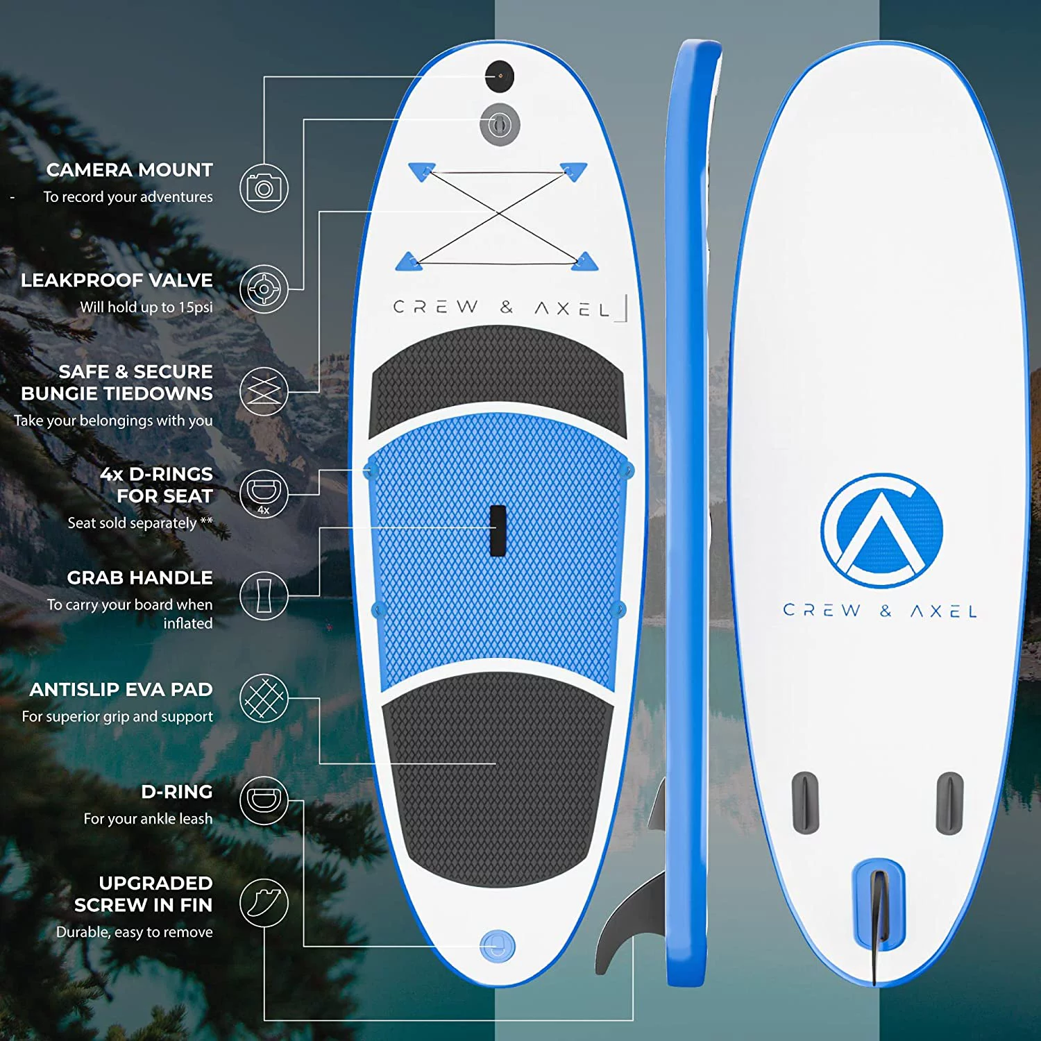 Crew Axel Inflatable Paddle Board 10’33’6??  (18lb) SUP Kit Includes Paddle Pump Bag & More Blue