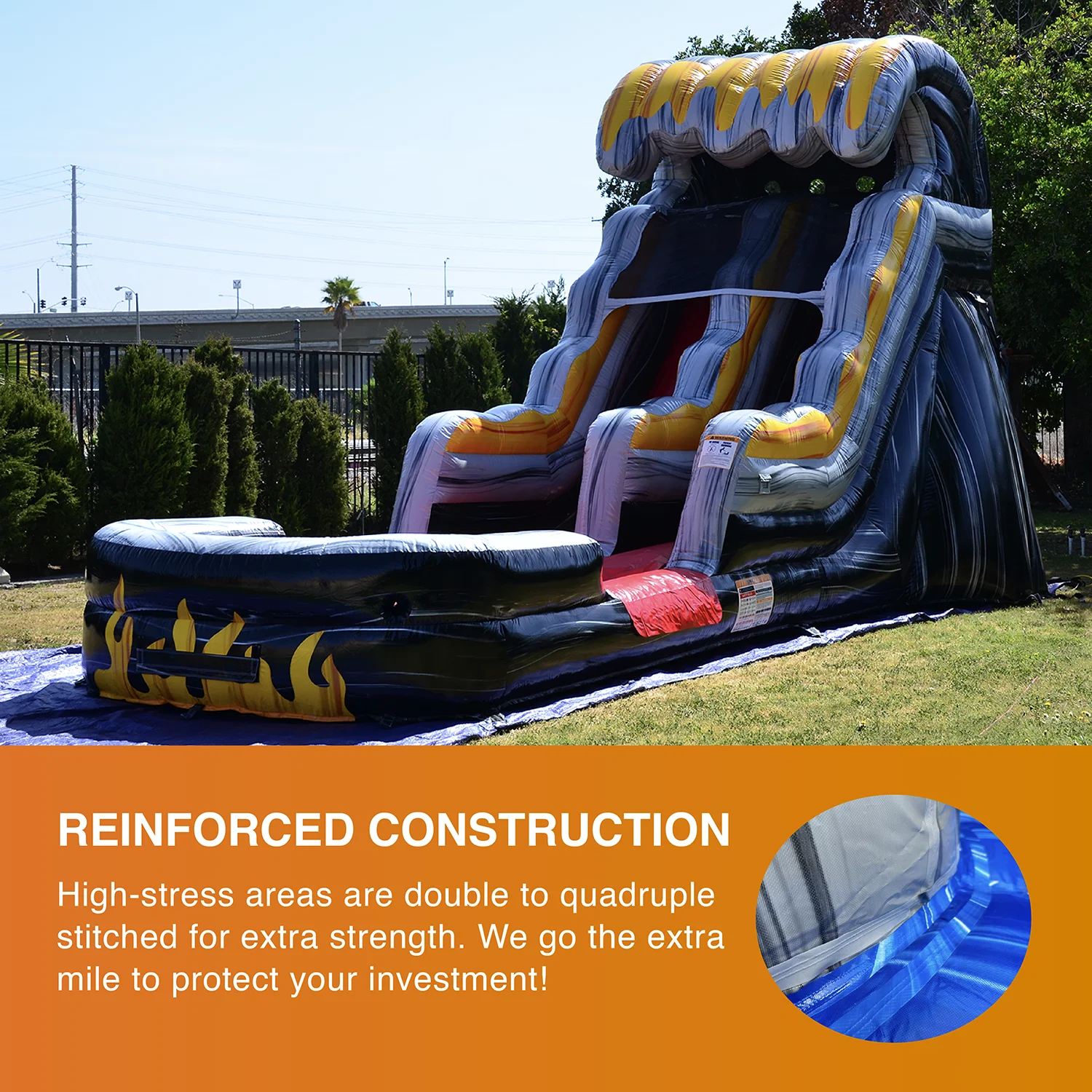 JumpOrange Commercial Grade Water Slide Inflatable with Splash Pool for Kids and Adults (with Blower), Flame Theme