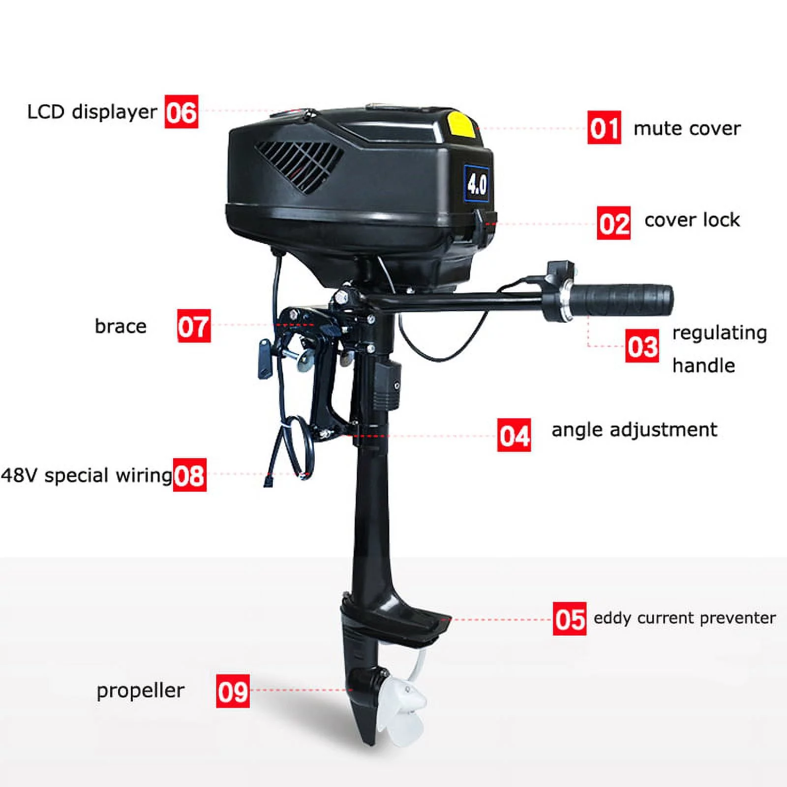 Intbuying 4HP 48V Electric Outboard Trolling Motor Fishing Boat Engine 1000W Brushless Motor