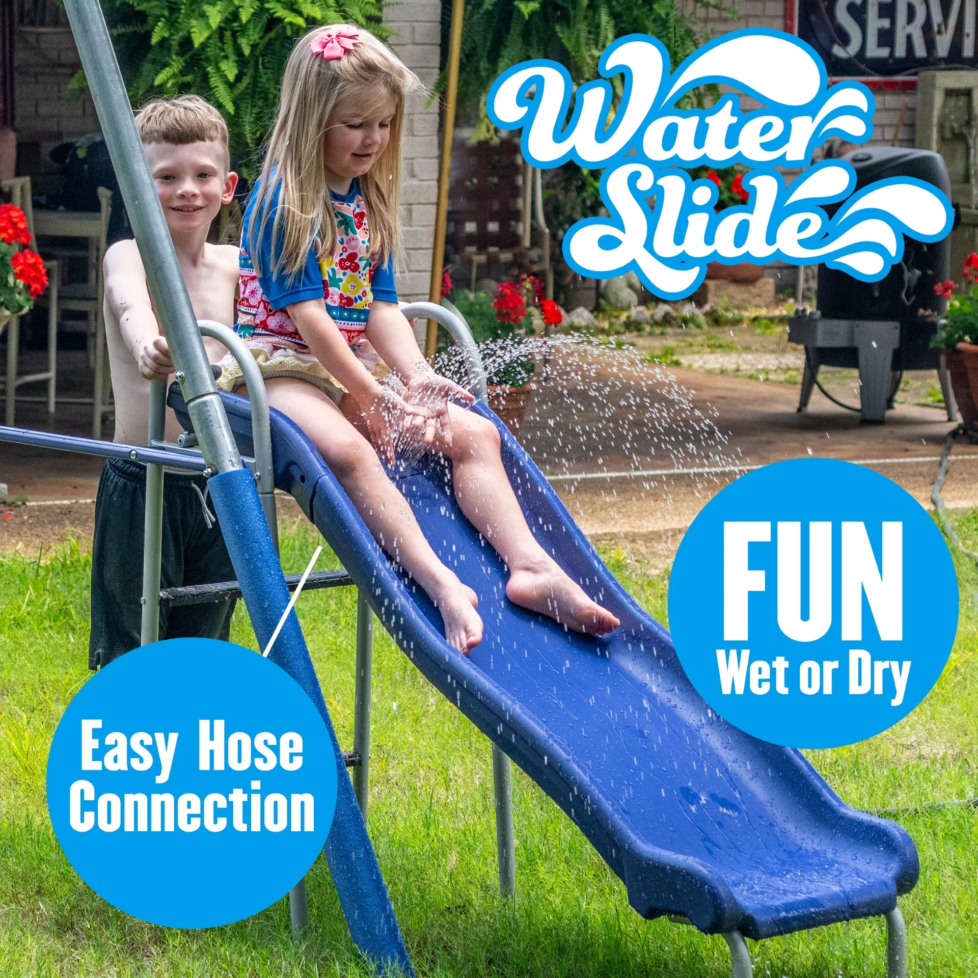 XDP Recreation Aqua Play Park with Water Slide, Metal Swing Set, Super Disc Swing, Swings