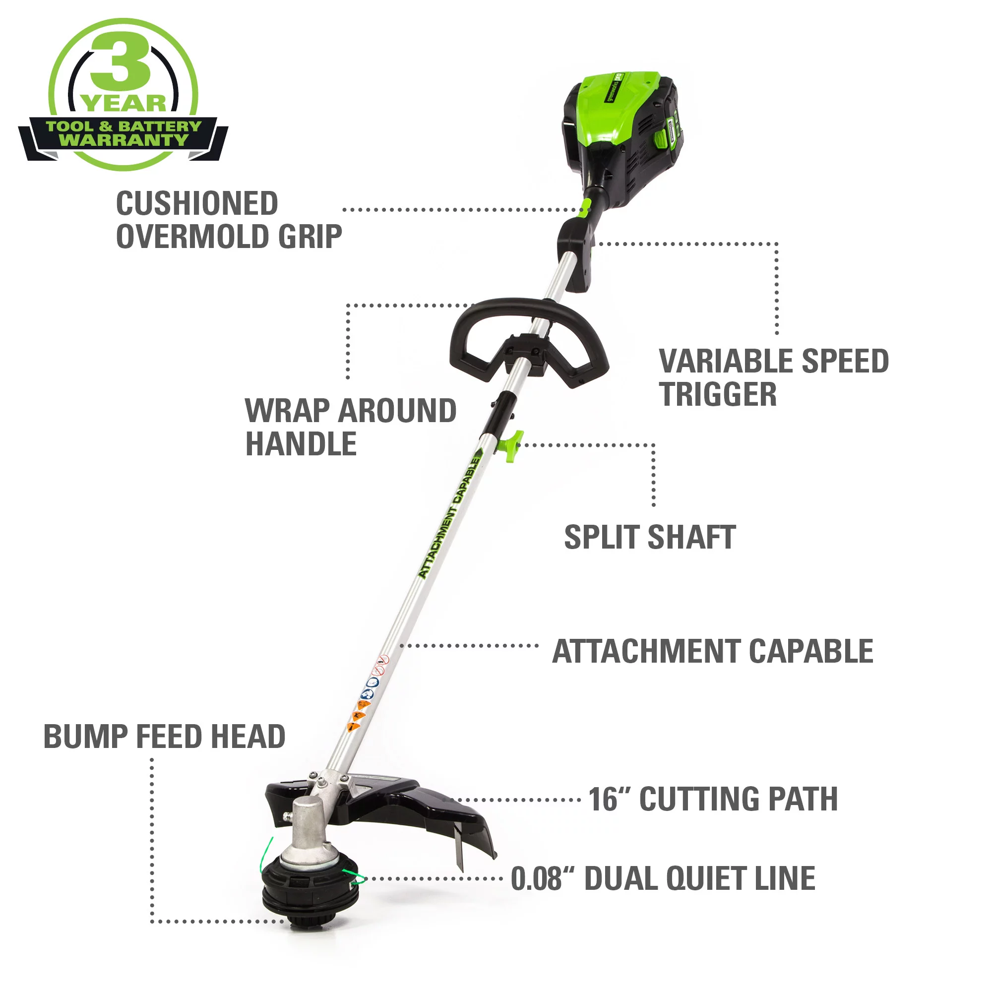 Greenworks 16-Inch PRO 80V Cordless String Trimmer (Attachment Capable), Battery Not Included GST80320