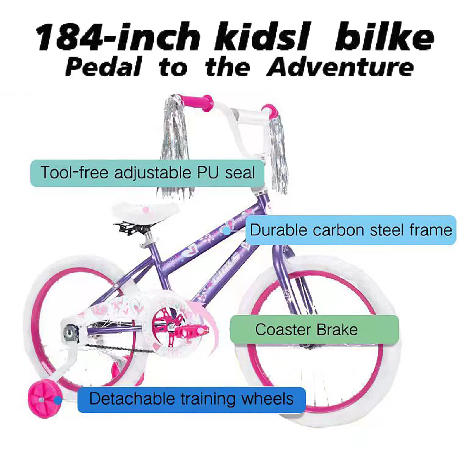 Vebreda 18 in. Kids Bike with Training Wheels for Girls Ages 6-12 Years Child