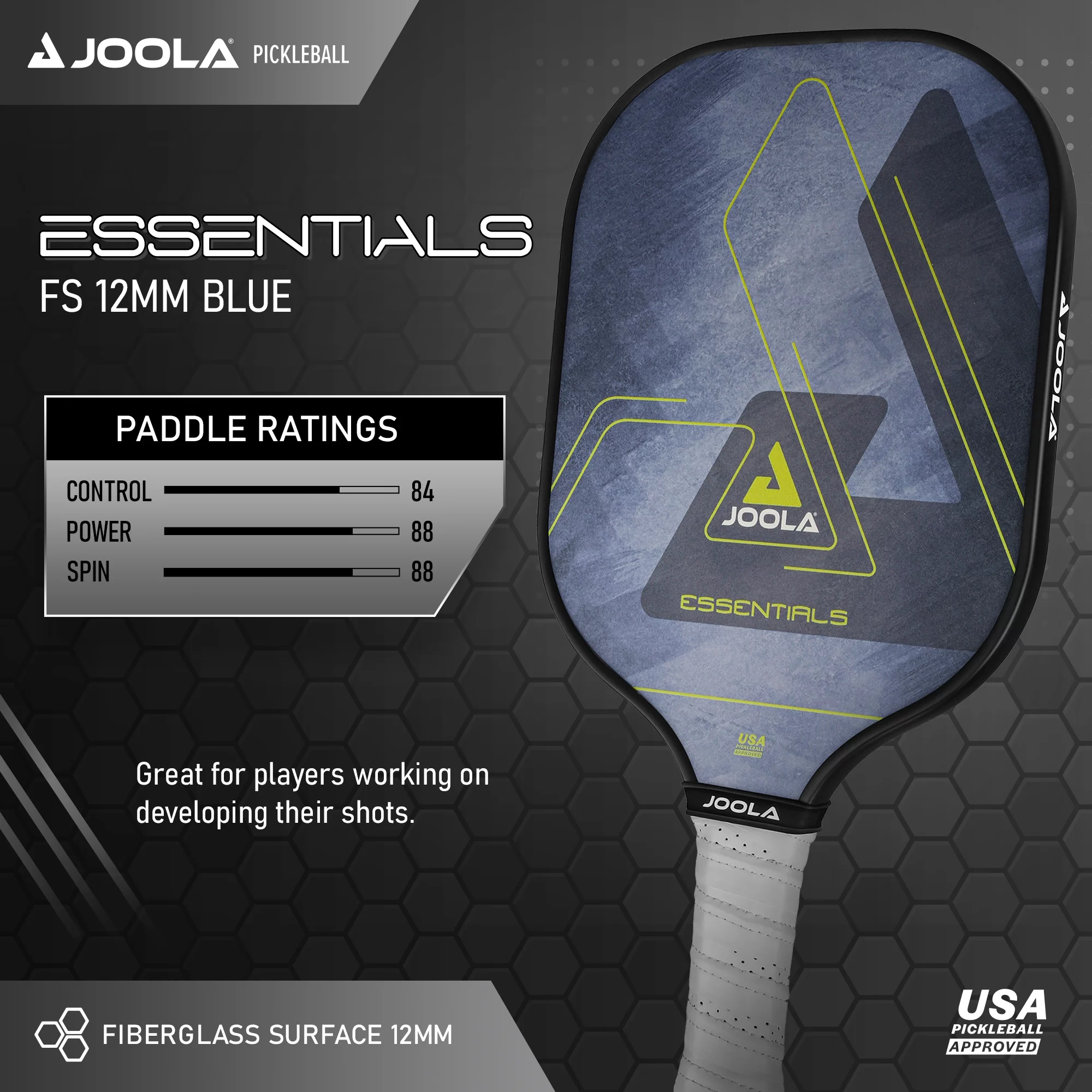 JOOLA Essentials Pickleball Paddle, Blue, 8.2oz weight, 15.5″ Length, USAPA Approved