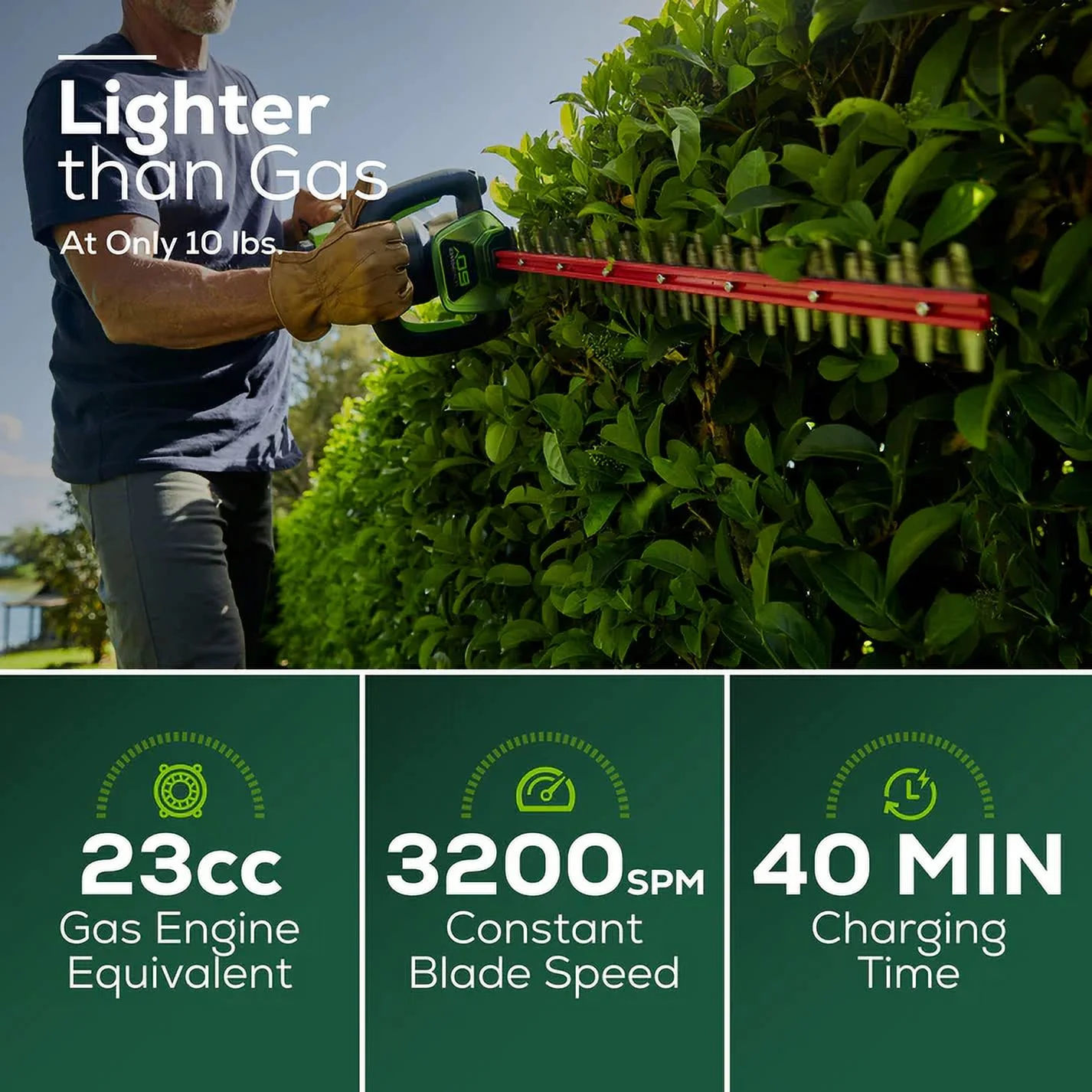 Greenworks 60V 26″ Cordless Battery Hedge Trimmer with 2.0Ah Battery & Charger