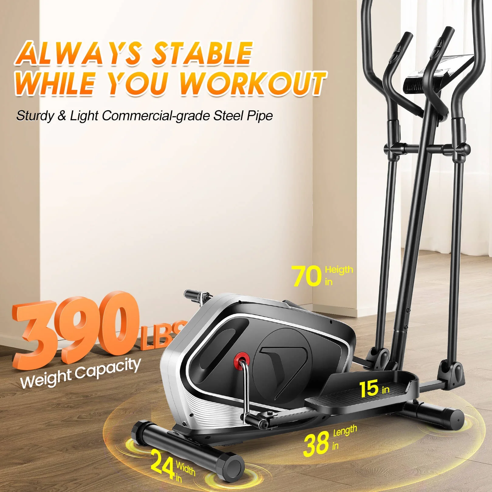 Elliptical Machine Elliptical Trainer Cross bike Trainer for Home Use with 16 Levels of Magnetic Resistance, LCD Monitor, Heart Rate Sensor, 390 lbs Weight Capacity for Home Gym