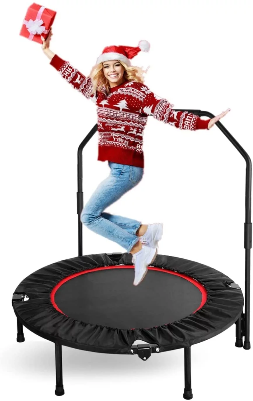 Arlopu 40” Foldable Mini Trampoline, Fitness Rebounder with Adjustable Foam Handle, Exercise Trampoline for Adults Home Gym Workout, Max Load 330lbs