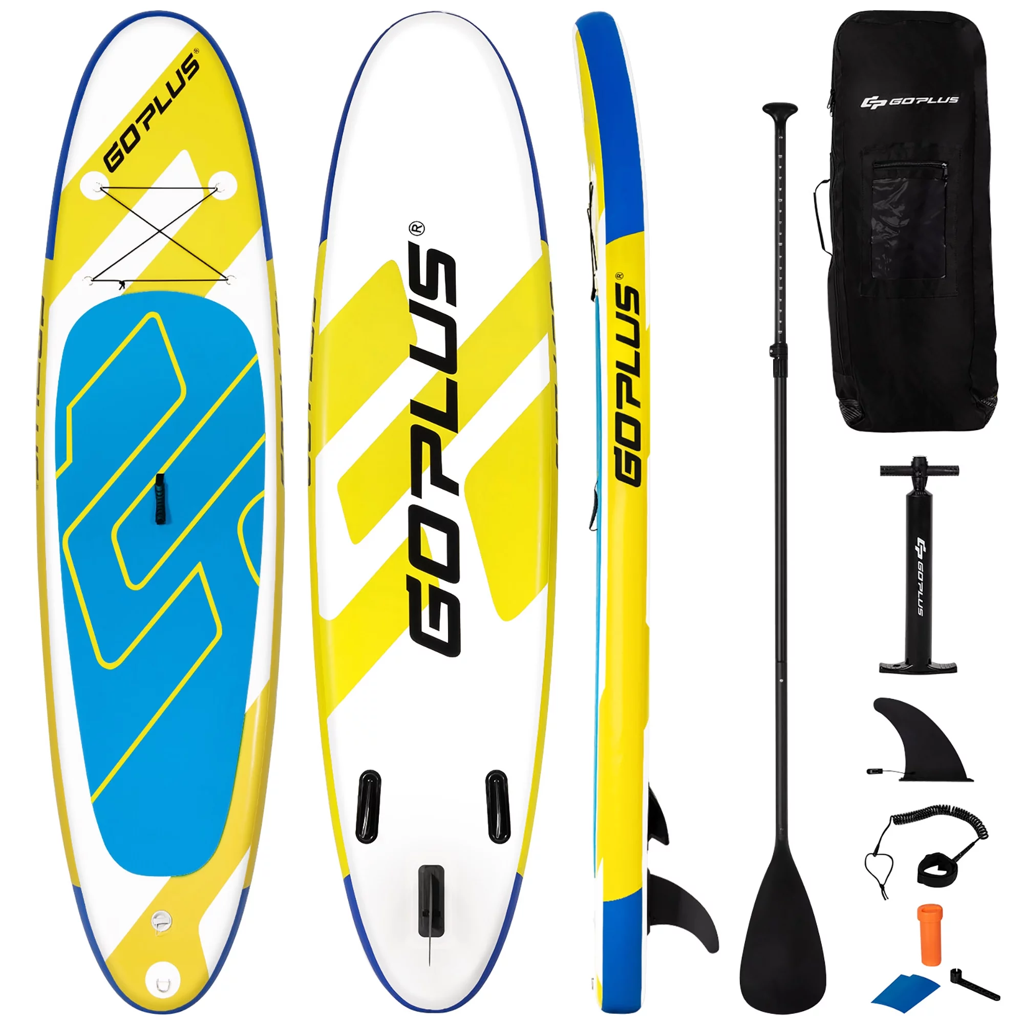 Goplus 11ft Inflatable Stand Up Paddle Board 6” Thick W/Leash Backpack Aluminum Paddle Yellow