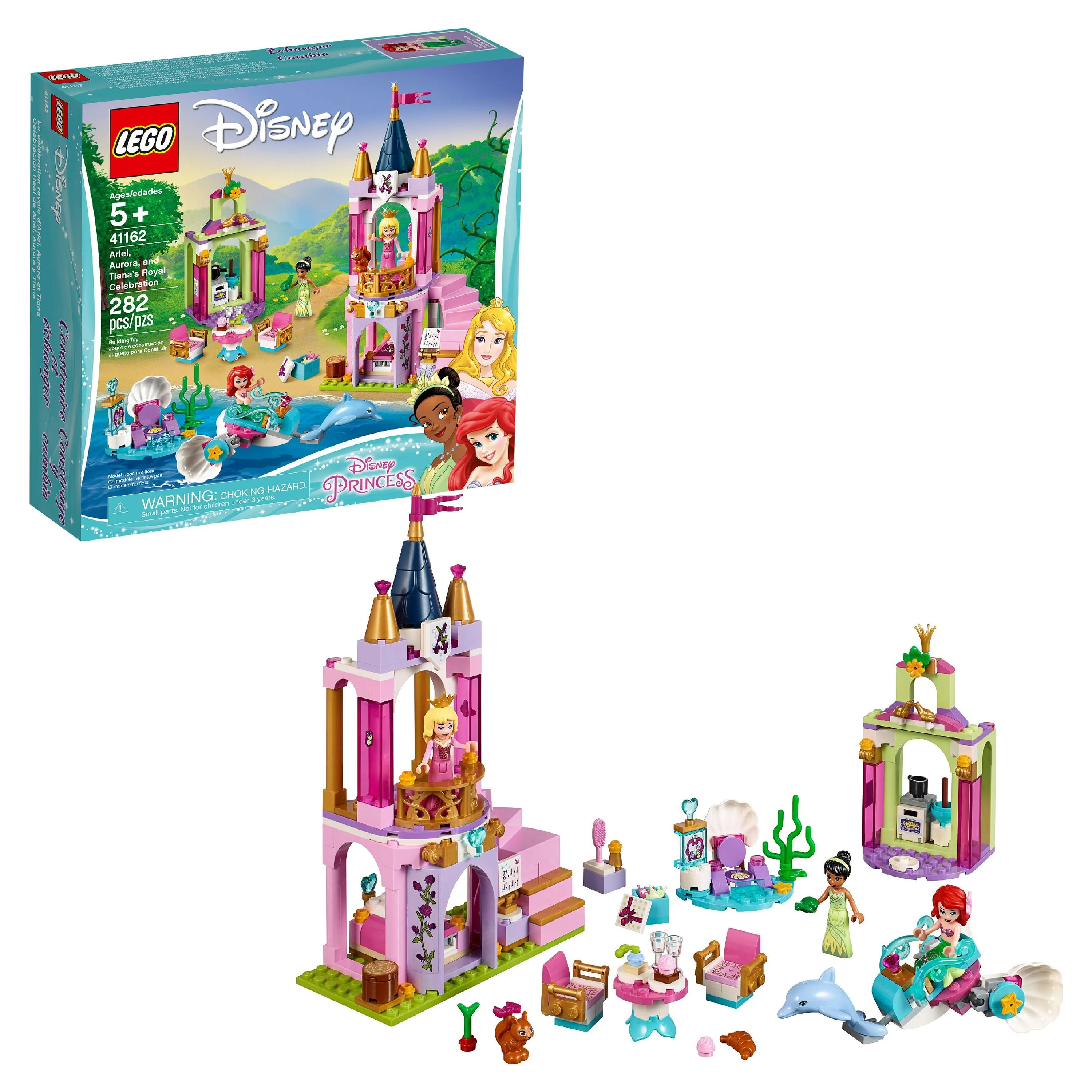 LEGO Disney Princess Ariel, Aurora, and Tiana’s Royal Celebration 41162 Princess Castle Building Set