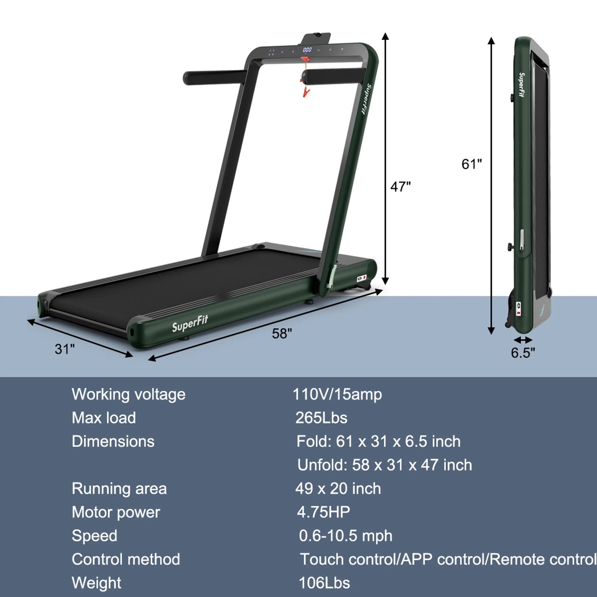 Gymax 2 in 1 Folding Treadmill 4.75HP Running Machine w/ Remote Control Green & APP