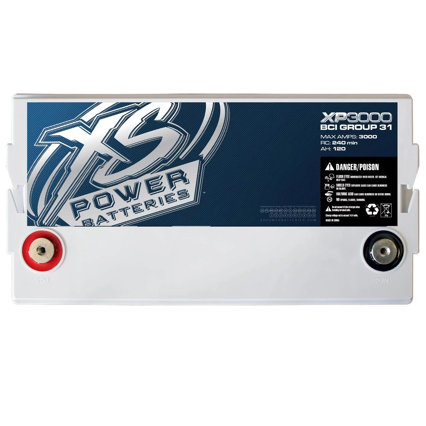 XS Power XP Series 12V BCI Group 31 AGM Car Battery with Terminal Bolt XP3000