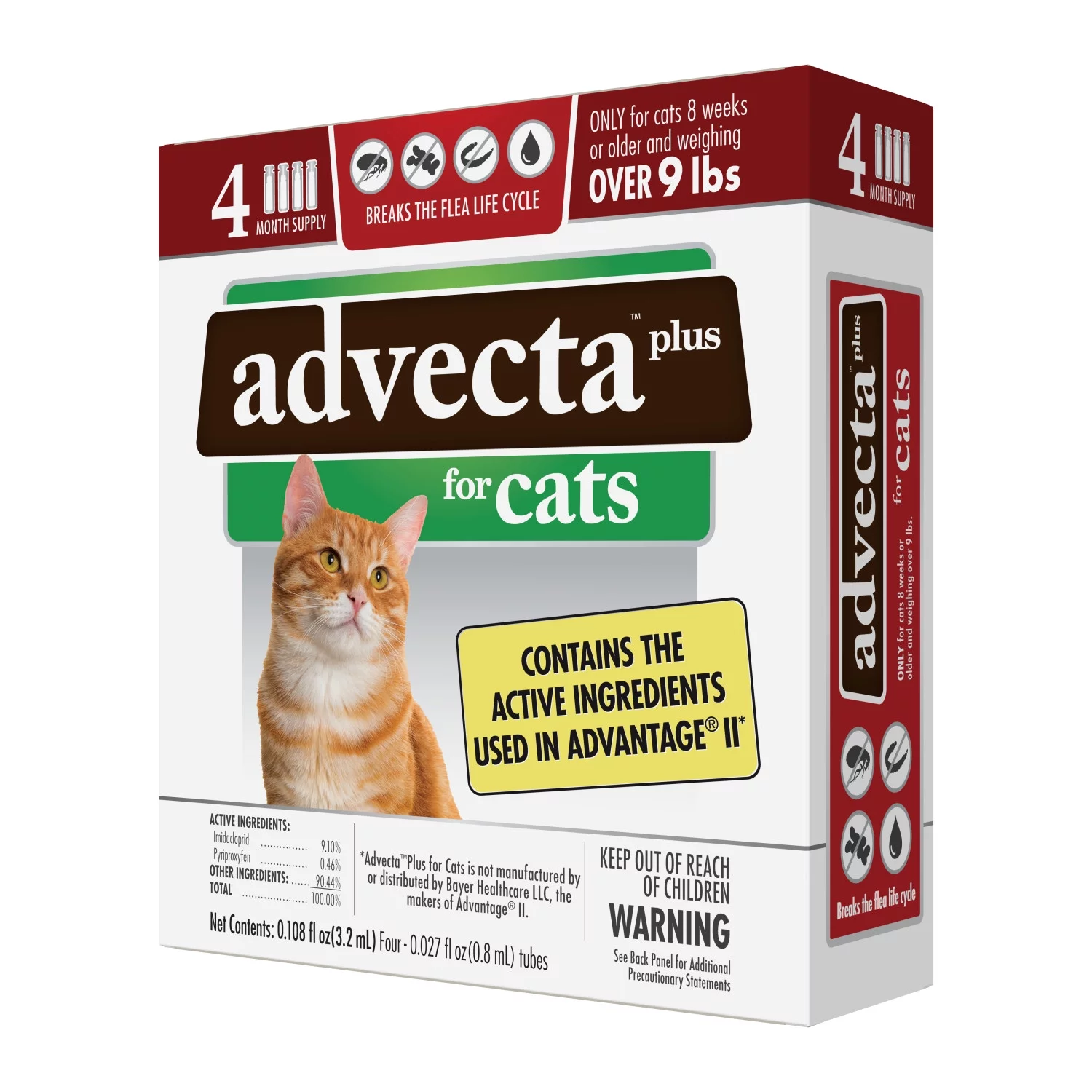 Advecta Plus Flea Protection for Large Cats, Fast-Acting Topical Flea Prevention, 4 Count